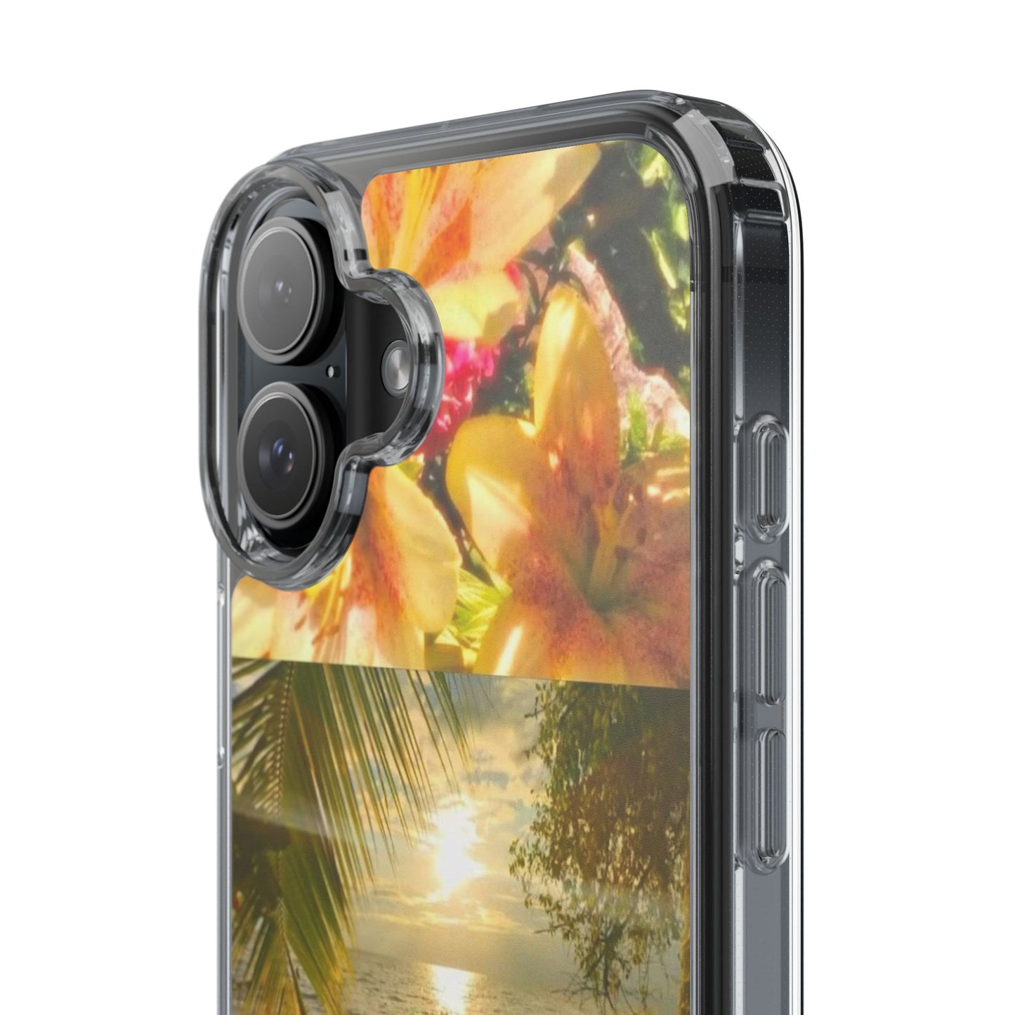 Tropical Sunset Phone Case — Floral Surfboard Clear iPhone Case