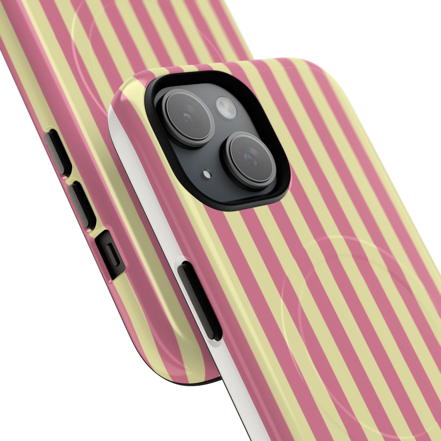 Striped Pink & Yellow Magnetic Tough Phone Case — Retro Pastel Protection
