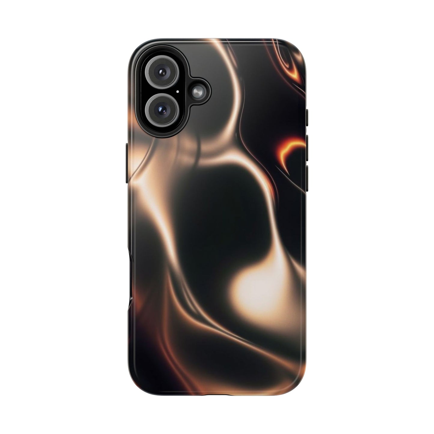 Abstract Liquid Glow Tough Phone Case — Black & Bronze Swirl Protective Cover