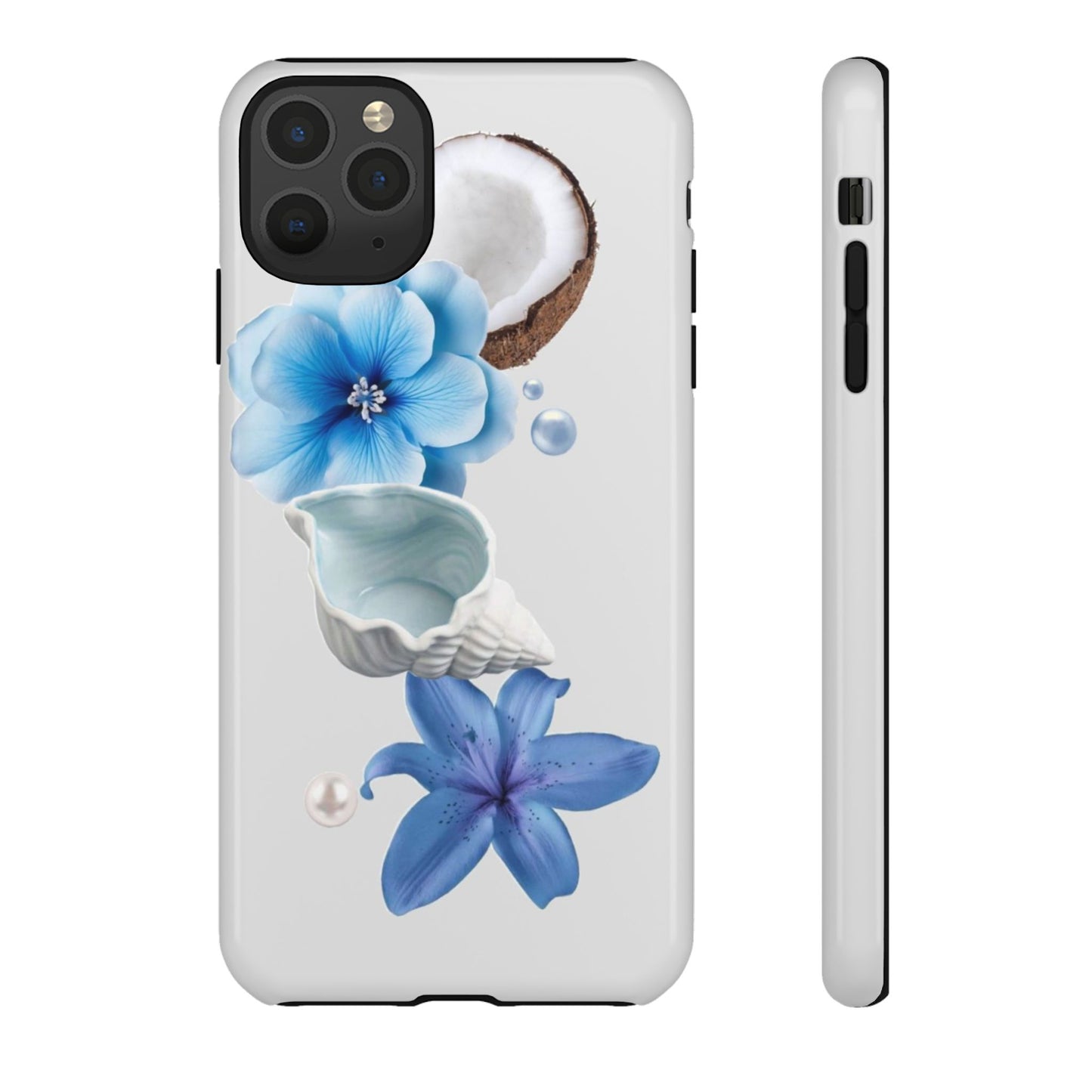 Tropical Blue Floral Phone Case — Coconut, Shell & Starfish Design