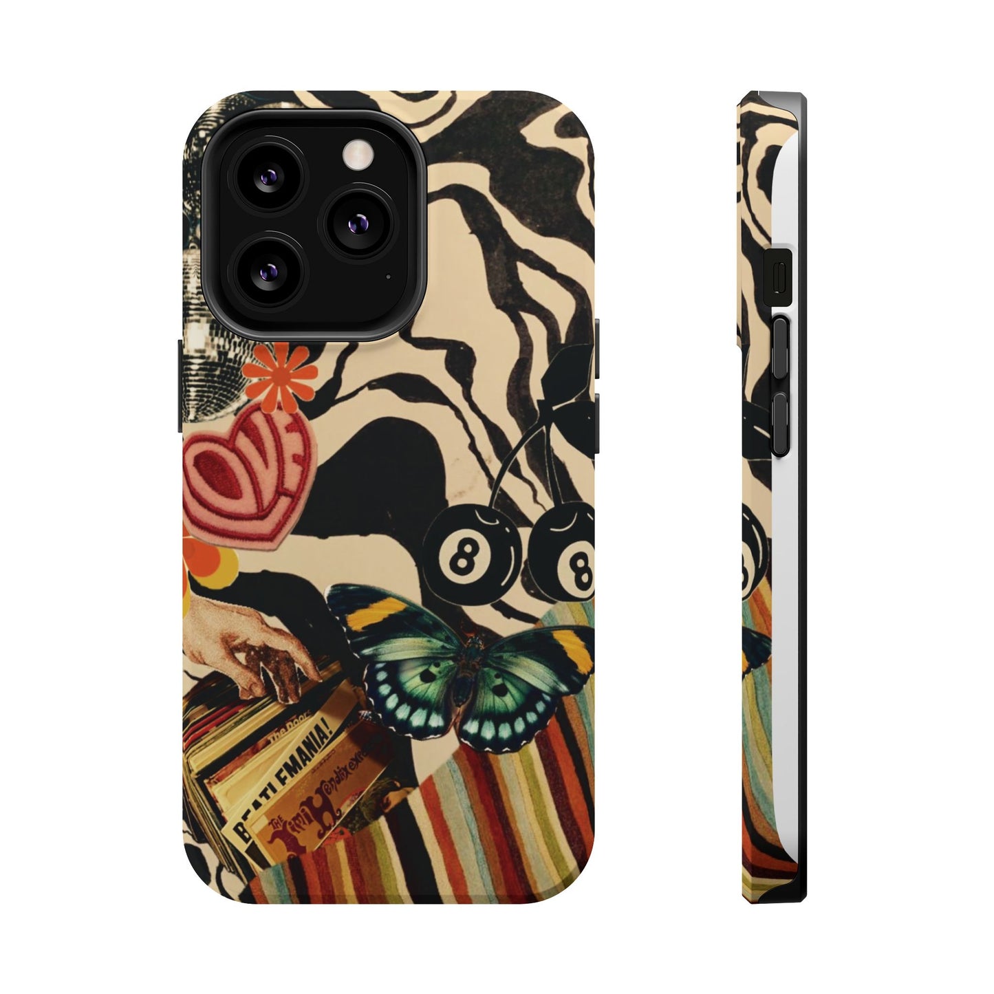 Phone Case — Retro Collage Magnetic Impact-Resistant Case with Butterfly & Zebra Print