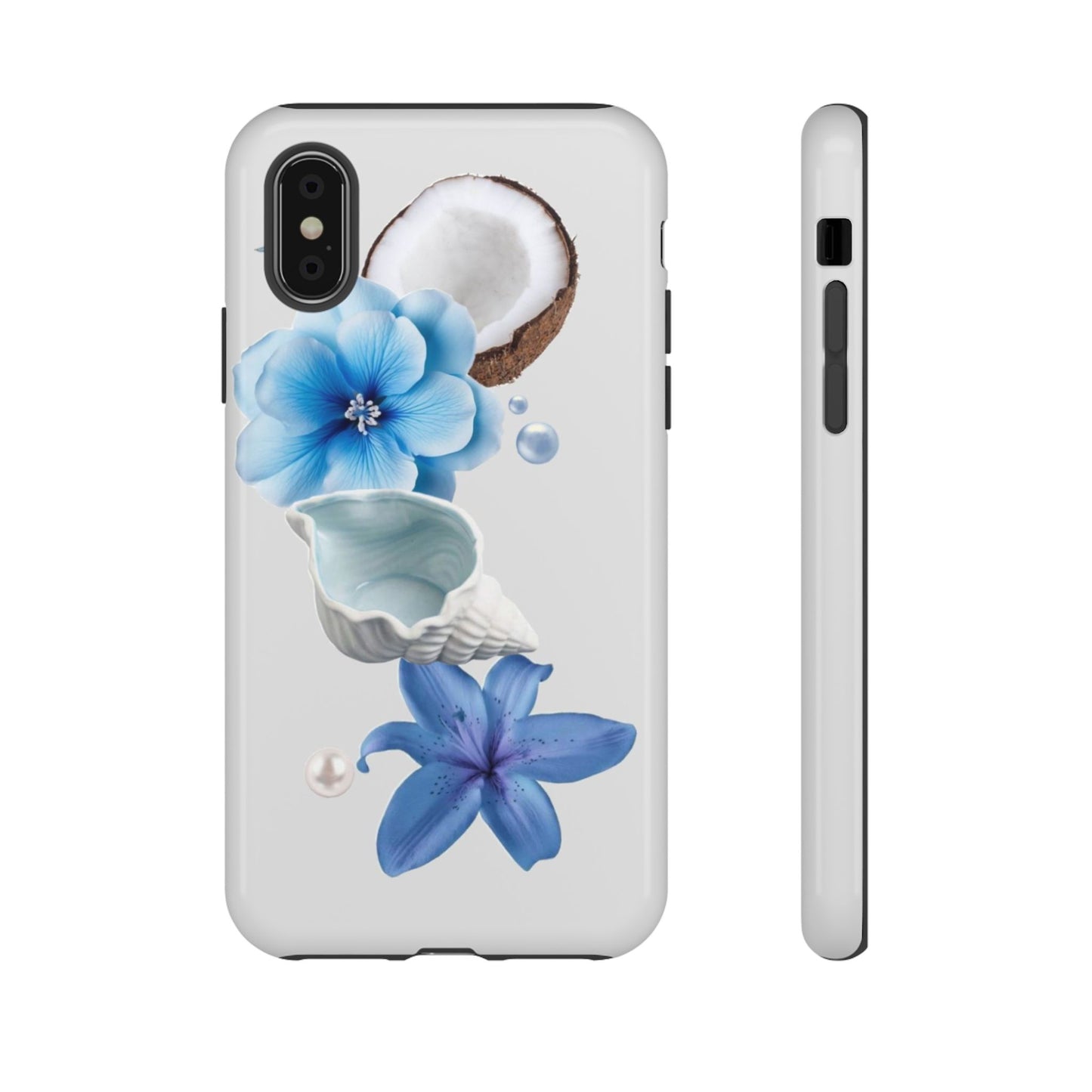 Tropical Blue Floral Phone Case — Coconut, Shell & Starfish Design