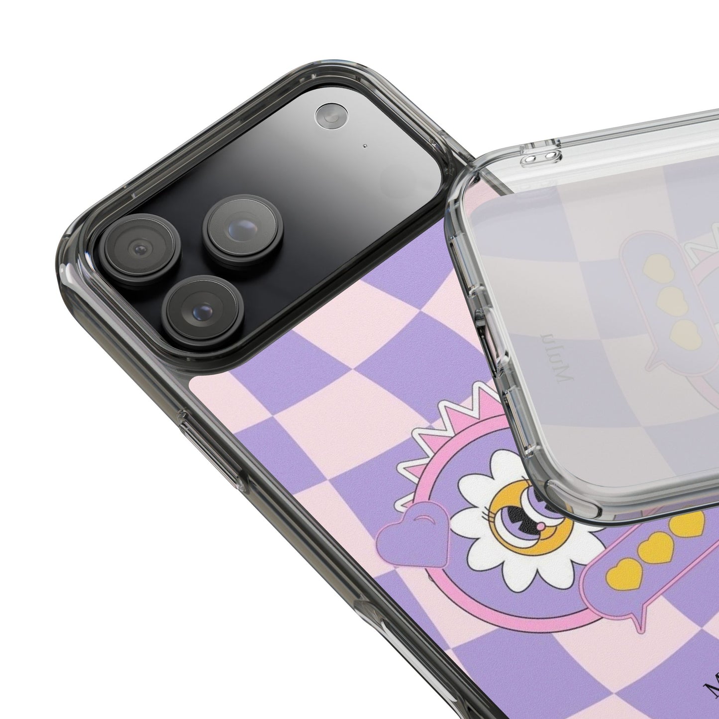 Clear Impact-Resistant Case — Cute Purple Checkerboard Dino with 'Mulu'
