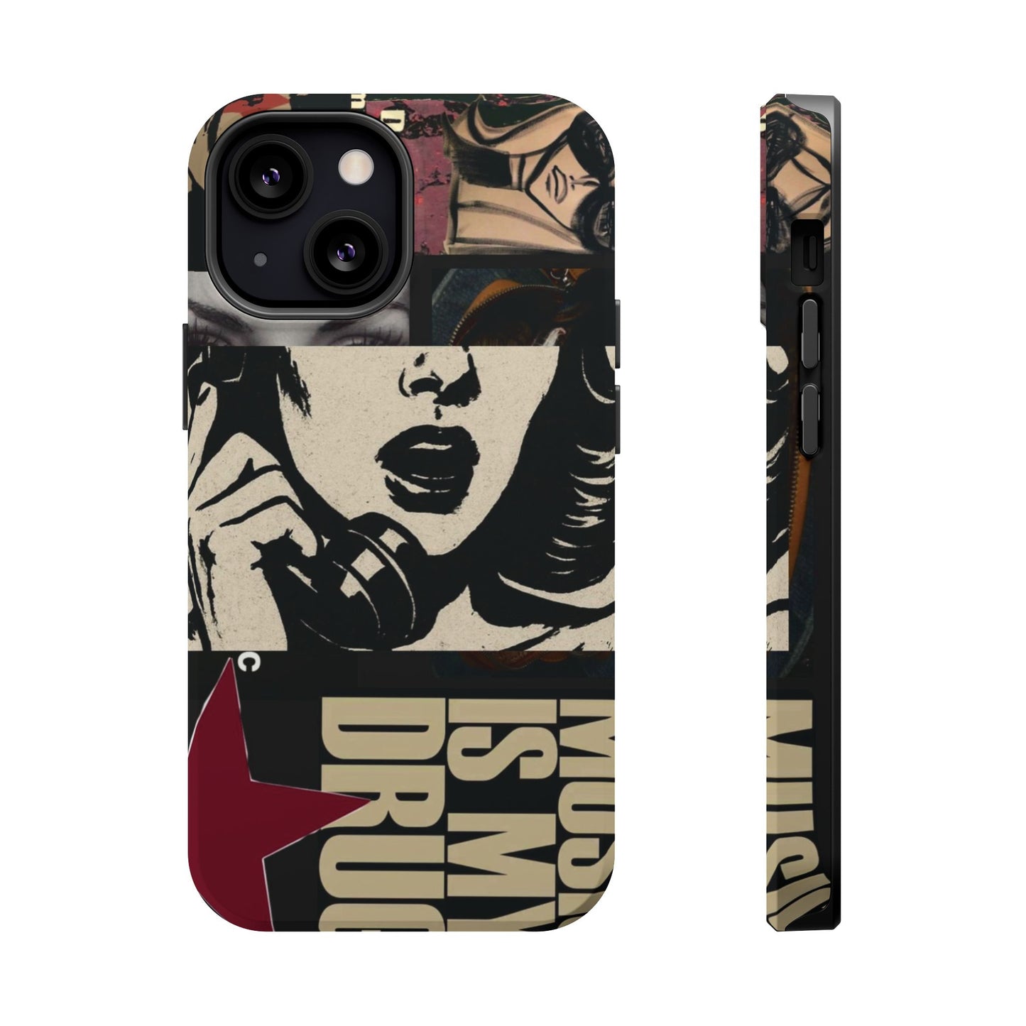 Magnetic Impact Phone Case — Retro Pop Art "Music Is My Drug" Design