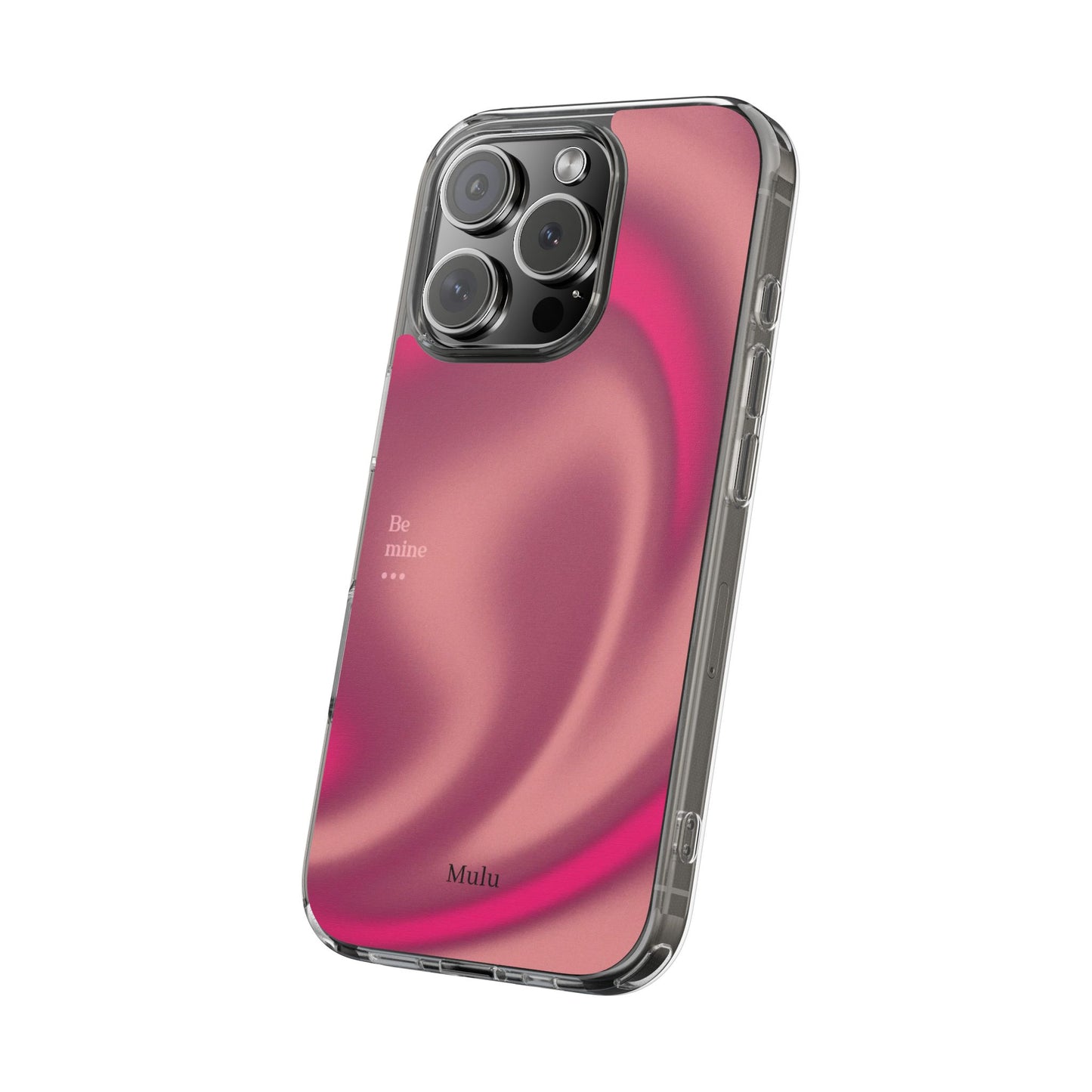 Clear Impact Phone Case — Pink Satin Swirl "Be mine" Design
