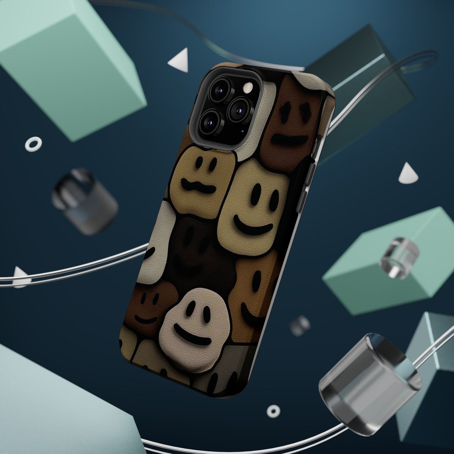 Magnetic Impact-Resistant Case — Brown Smiley Tile Phone Cover