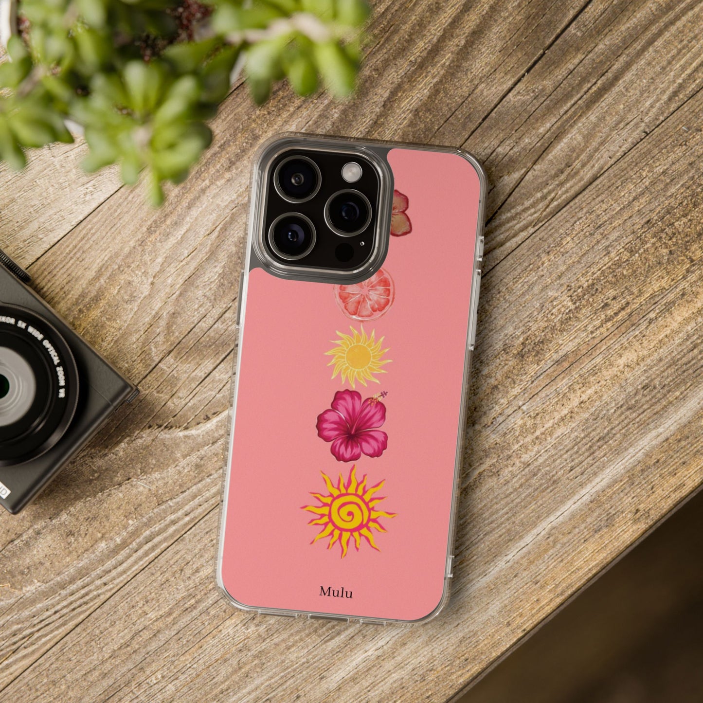 Clear Impact-Resistant Phone Case — Tropical Sun & Hibiscus Floral Design