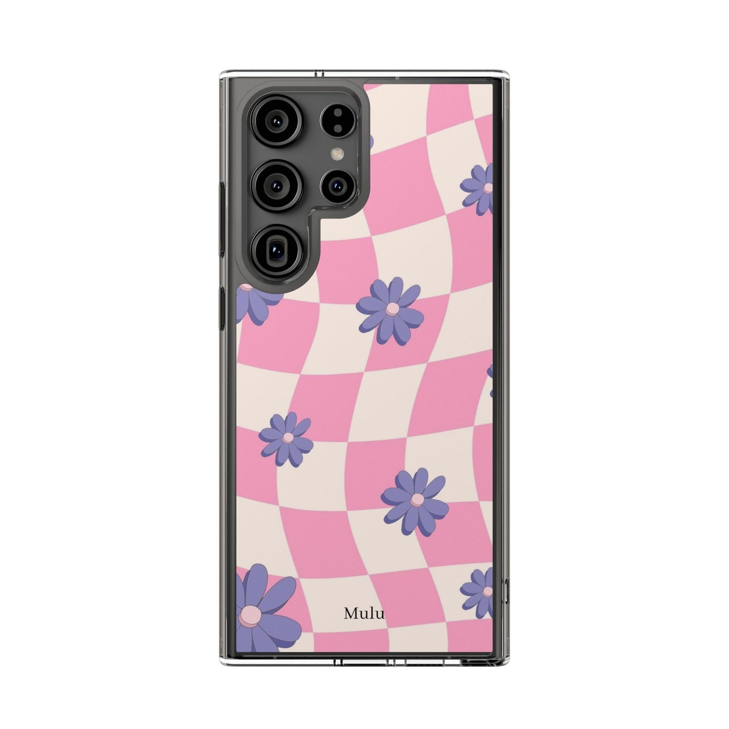 Clear Impact Phone Case — Pink Checkerboard with Purple Flowers