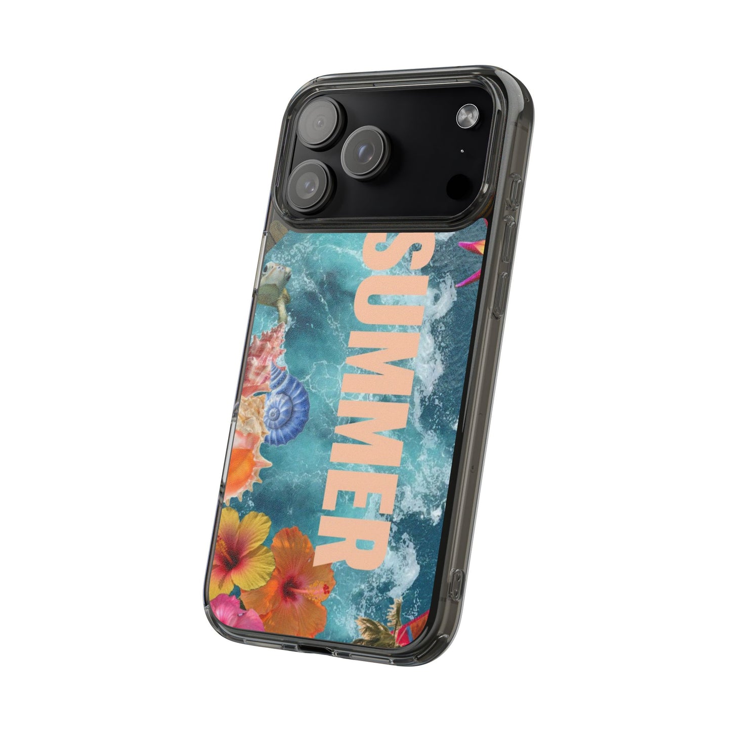 Summer Floral Clear Impact Phone Case — "SUMMER" Tropical Hibiscus Design