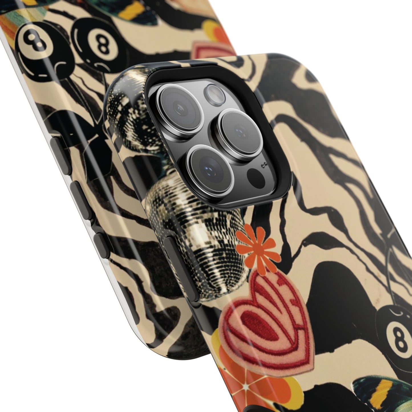 Phone Case — Retro Collage Magnetic Impact-Resistant Case with Butterfly & Zebra Print