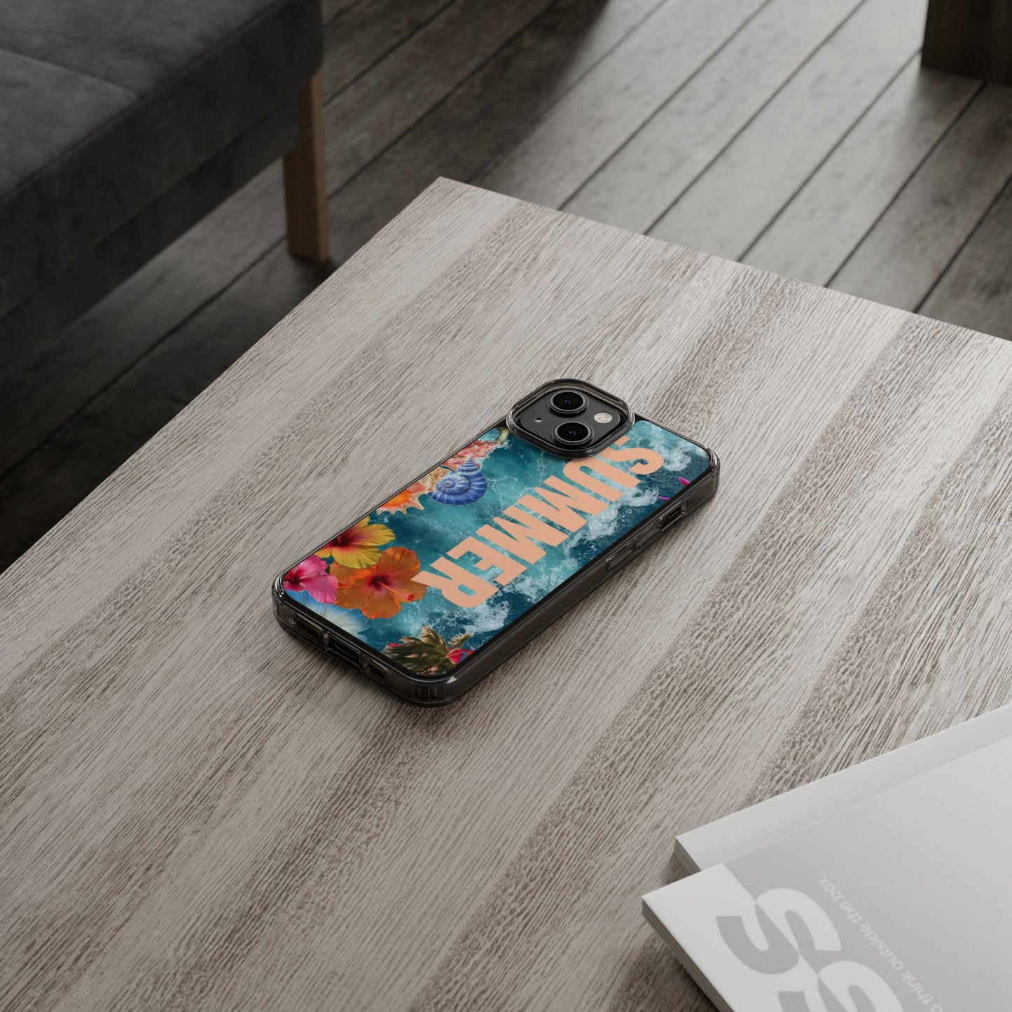 Summer Floral Clear Impact Phone Case — "SUMMER" Tropical Hibiscus Design