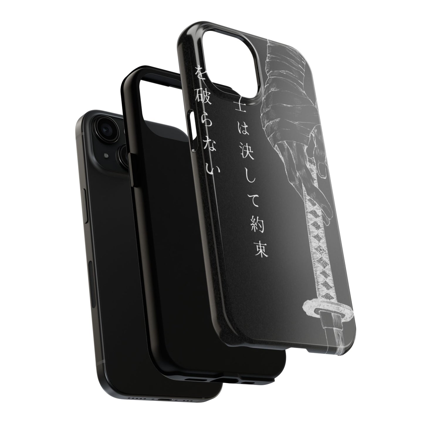 Samurai Vow Tough Phone Case — Black Katana Design with Japanese Text