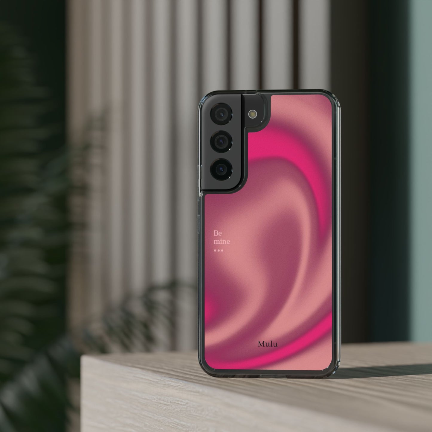 Clear Impact Phone Case — Pink Satin Swirl "Be mine" Design