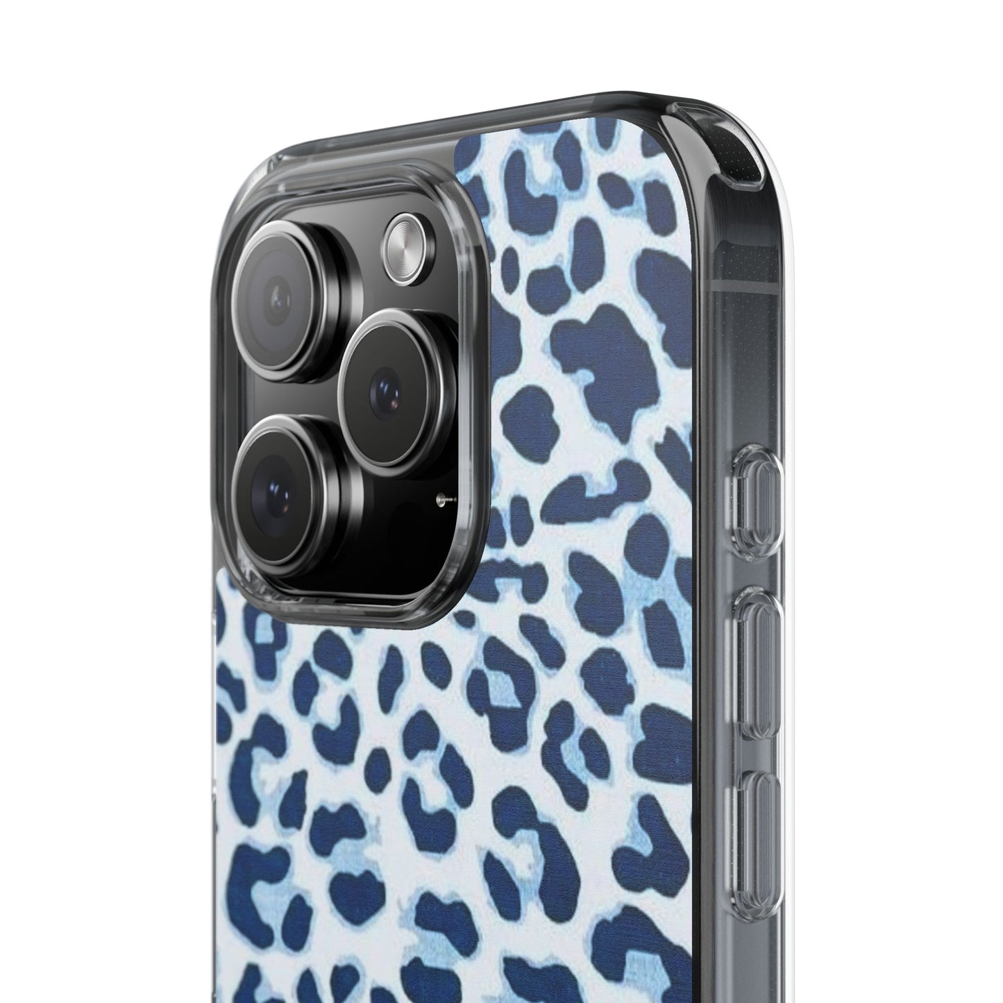 Clear Impact-Resistant Phone Case — Blue Watercolor Leopard Print