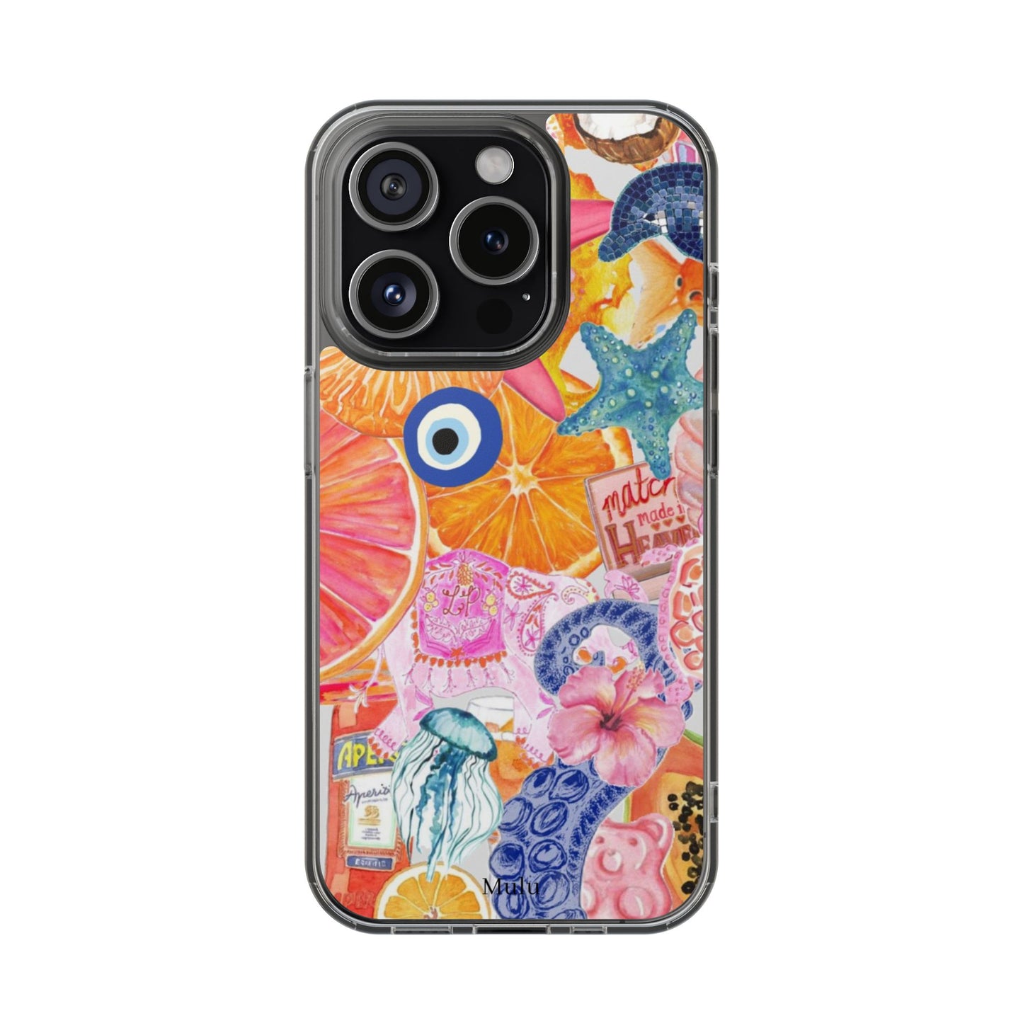 Clear Impact-Resistant Phone Case — Colorful Tropical Collage Design