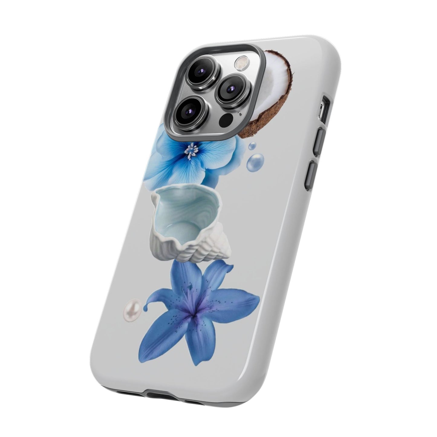 Tropical Blue Floral Phone Case — Coconut, Shell & Starfish Design