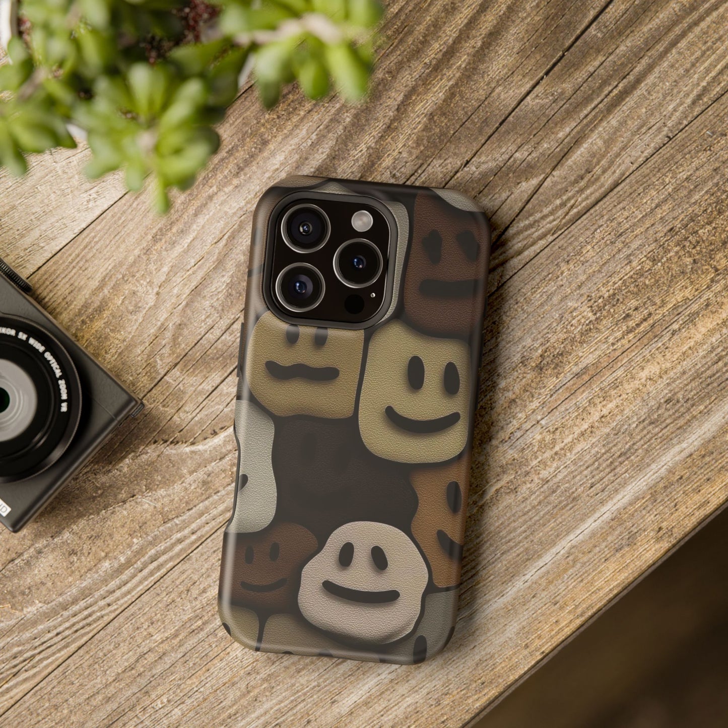 Magnetic Impact-Resistant Case — Brown Smiley Tile Phone Cover