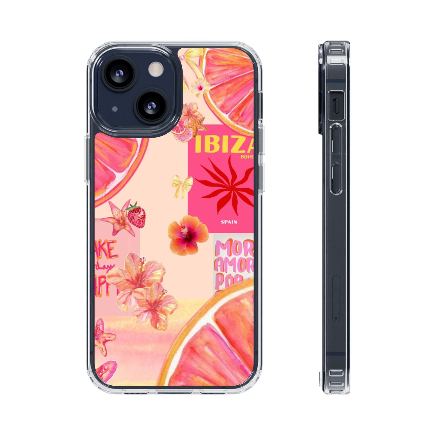 Clear Impact Phone Case — Pink Ibiza Citrus Floral Design