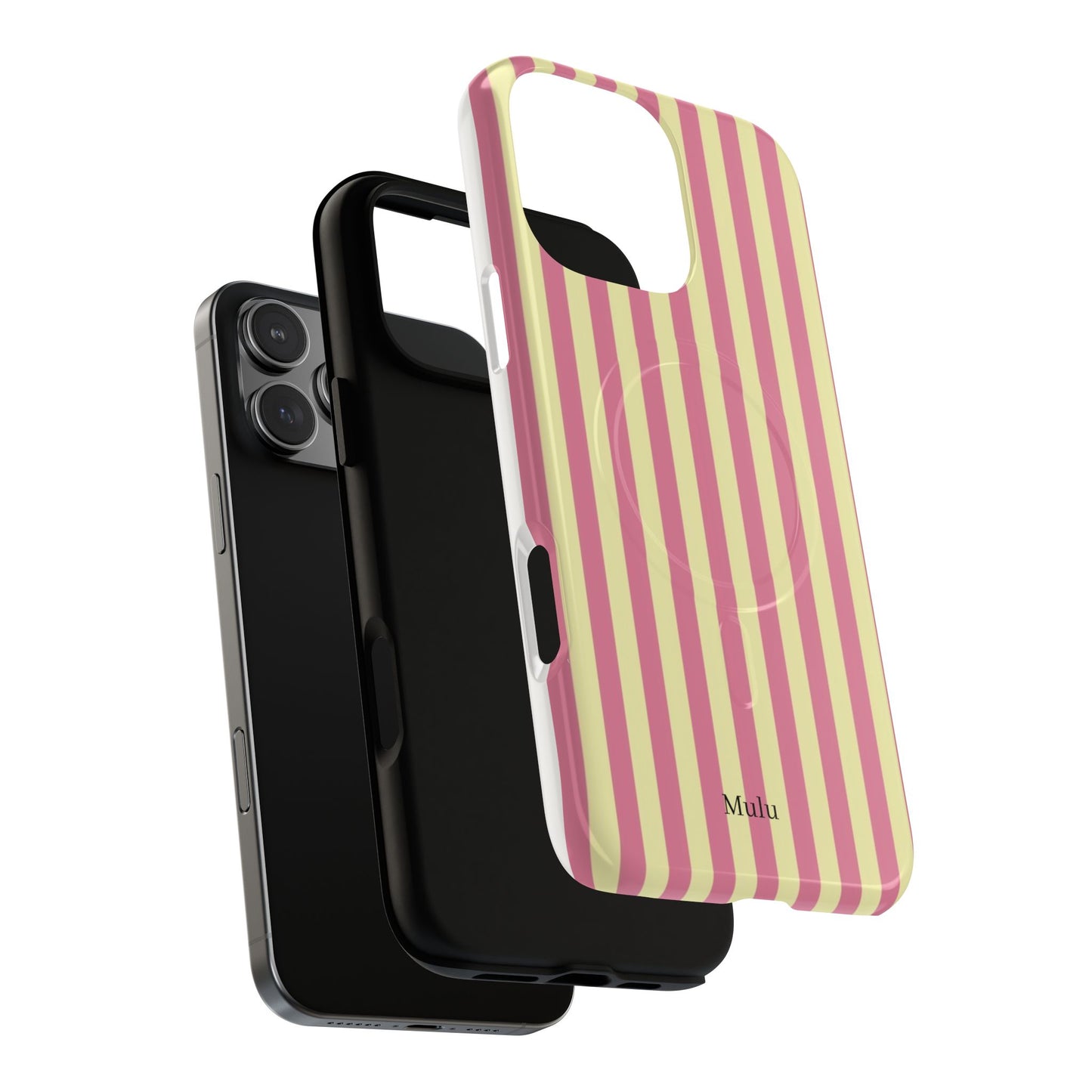 Striped Pink & Yellow Magnetic Tough Phone Case — Retro Pastel Protection