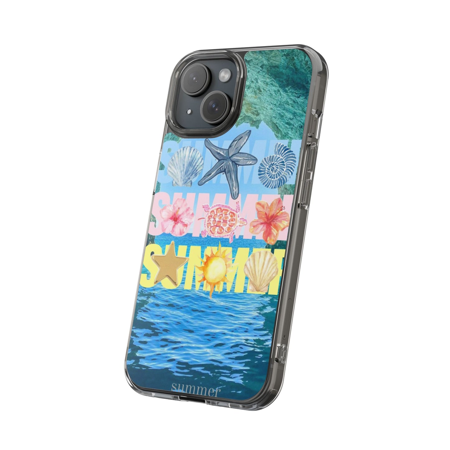 Clear Summer Beach Phone Case — Impact‑Resistant Tropical Design