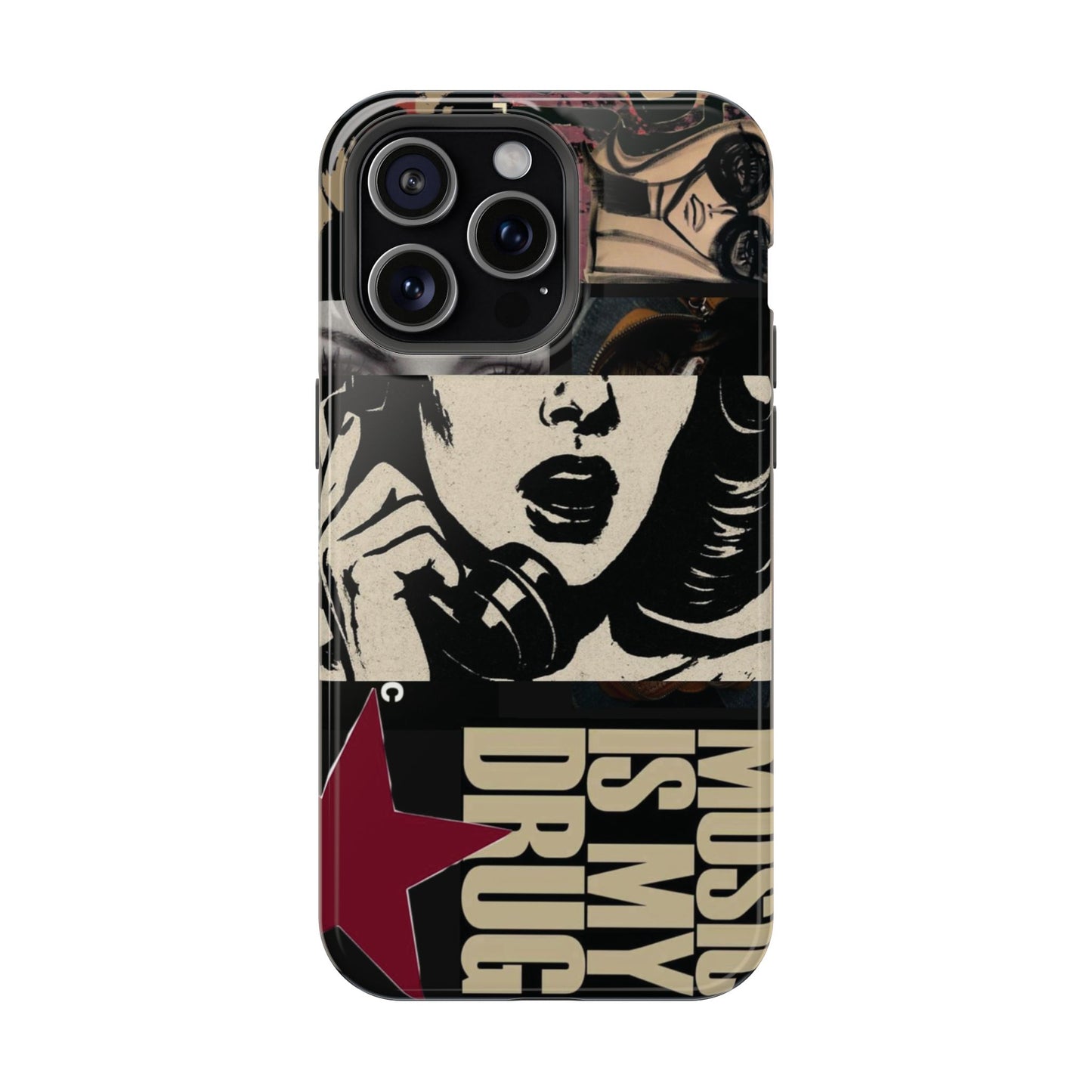 Magnetic Impact Phone Case — Retro Pop Art "Music Is My Drug" Design