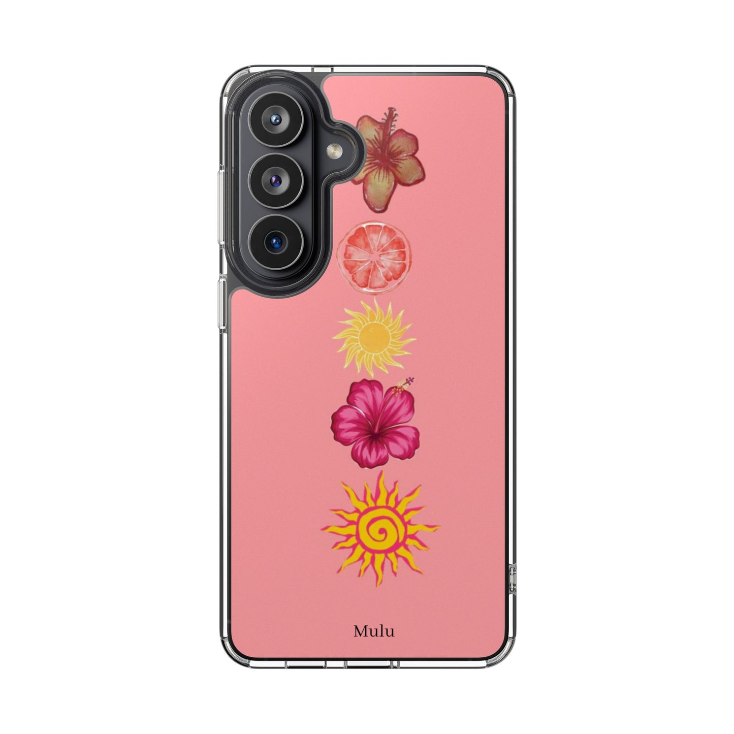 Clear Impact-Resistant Phone Case — Tropical Sun & Hibiscus Floral Design