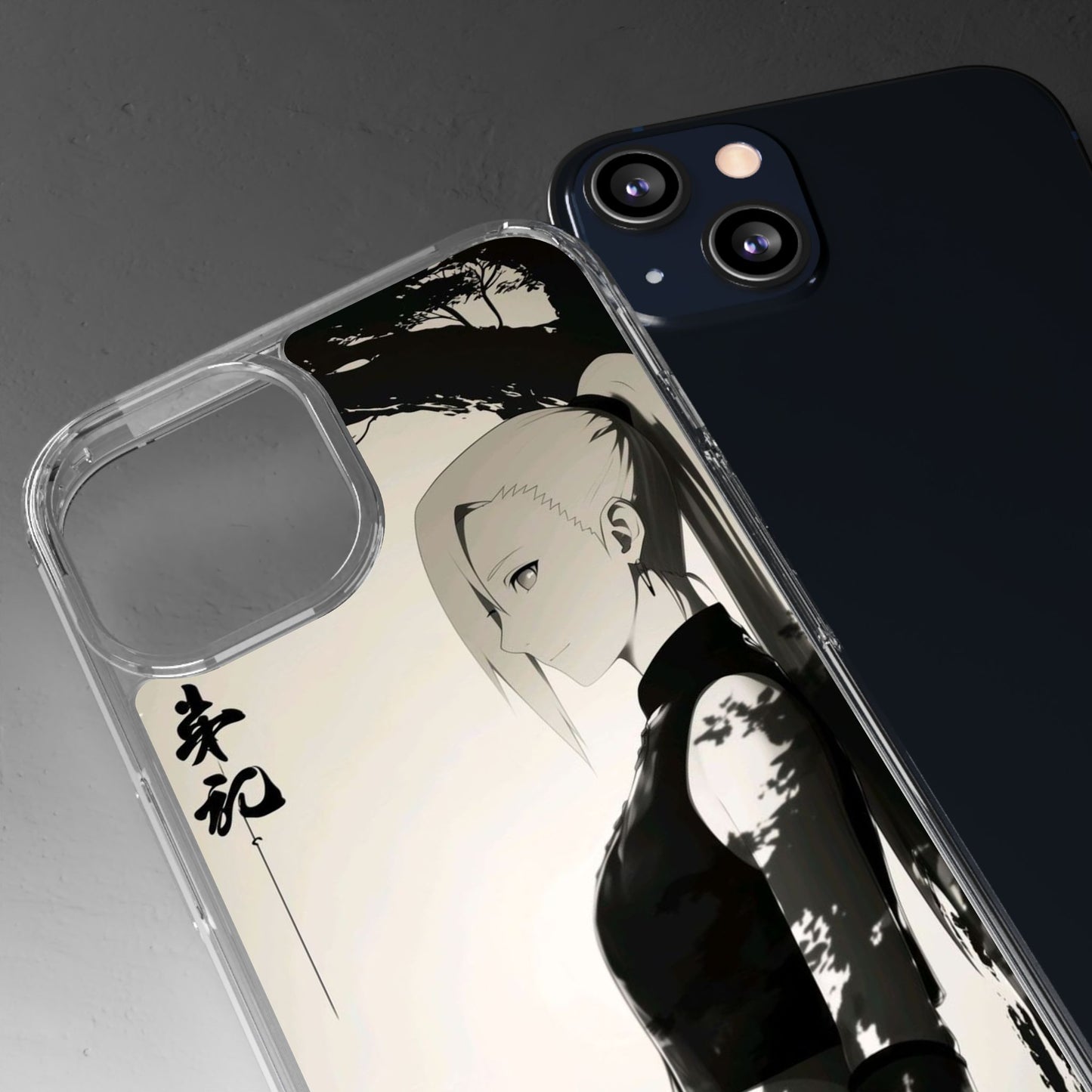 Anime Samurai Clear Phone Case — Monochrome Sumi-E Style