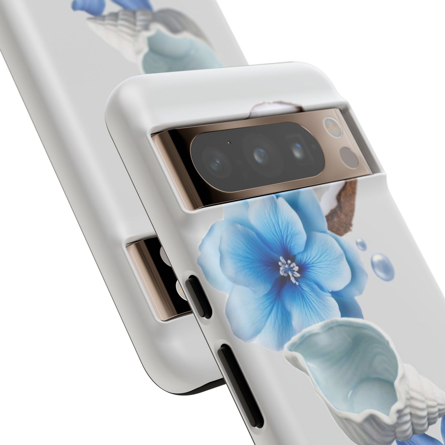 Tropical Blue Floral Phone Case — Coconut, Shell & Starfish Design