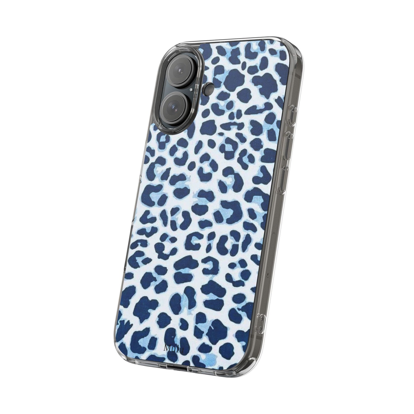 Clear Impact-Resistant Phone Case — Blue Watercolor Leopard Print