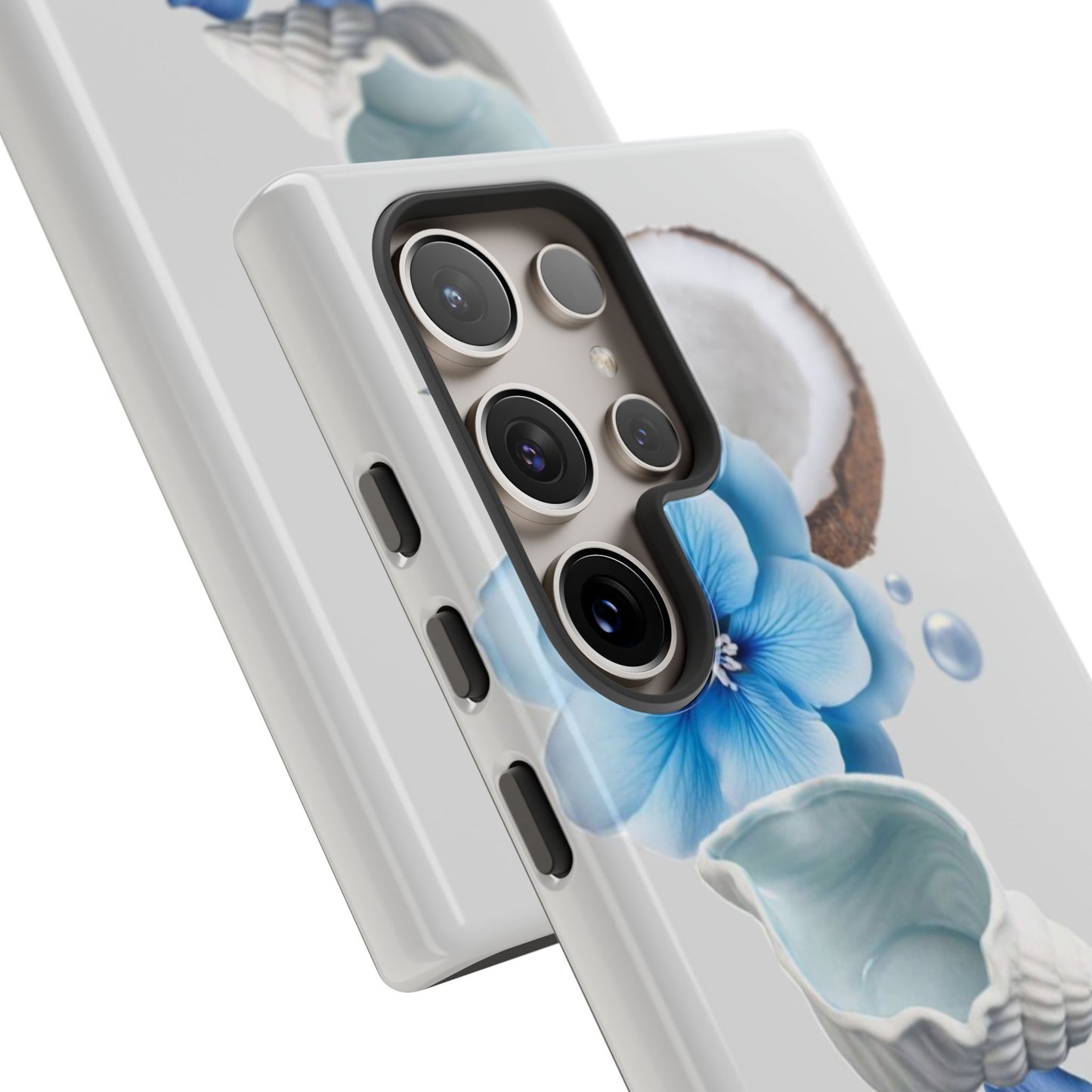 Tropical Blue Floral Phone Case — Coconut, Shell & Starfish Design
