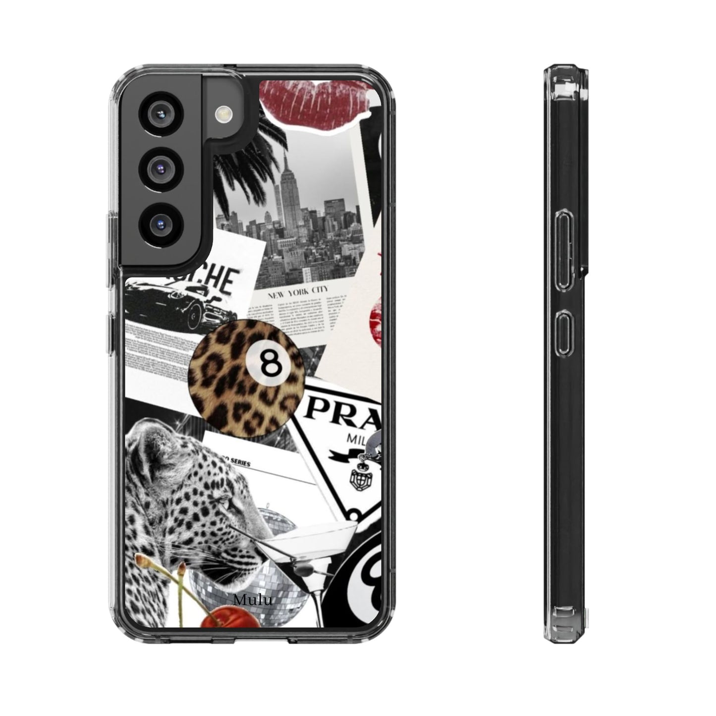 Clear Impact-Resistant Phone Case — Collage Luxury Leopard & Vintage Car Design