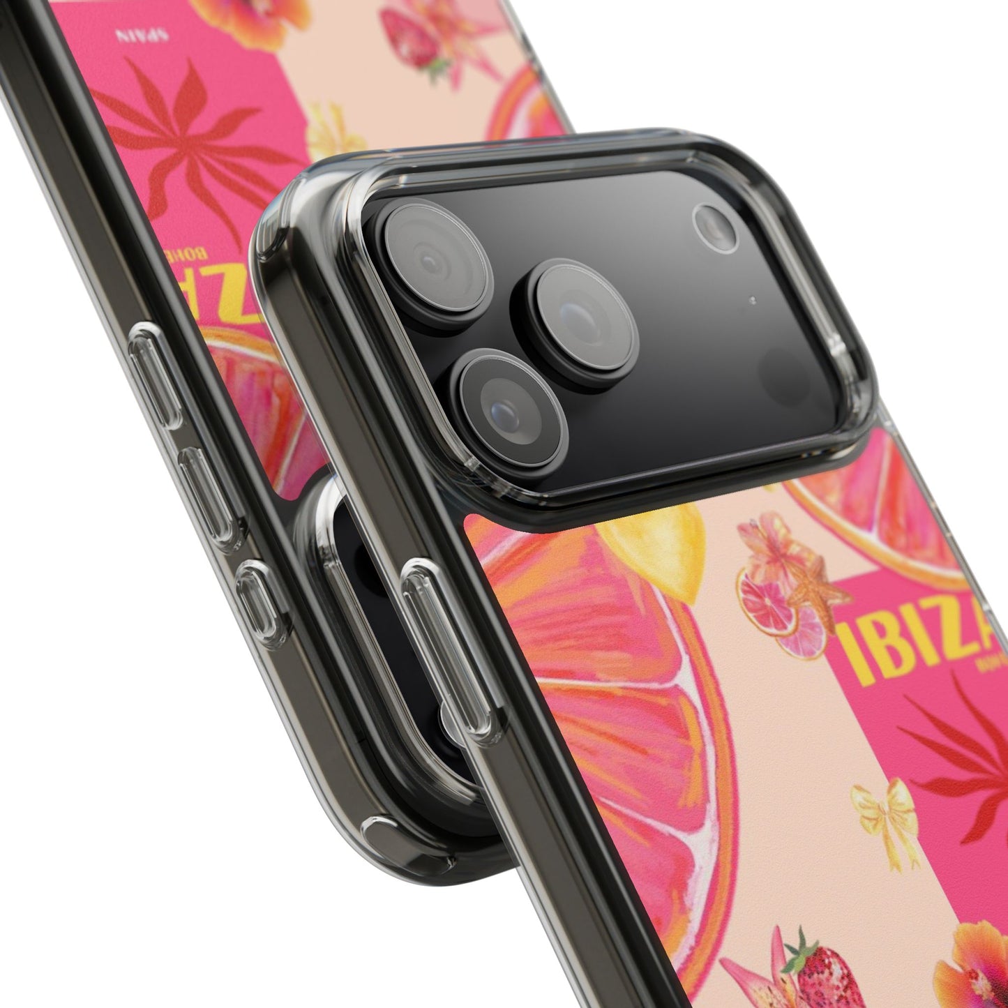Clear Impact Phone Case — Pink Ibiza Citrus Floral Design