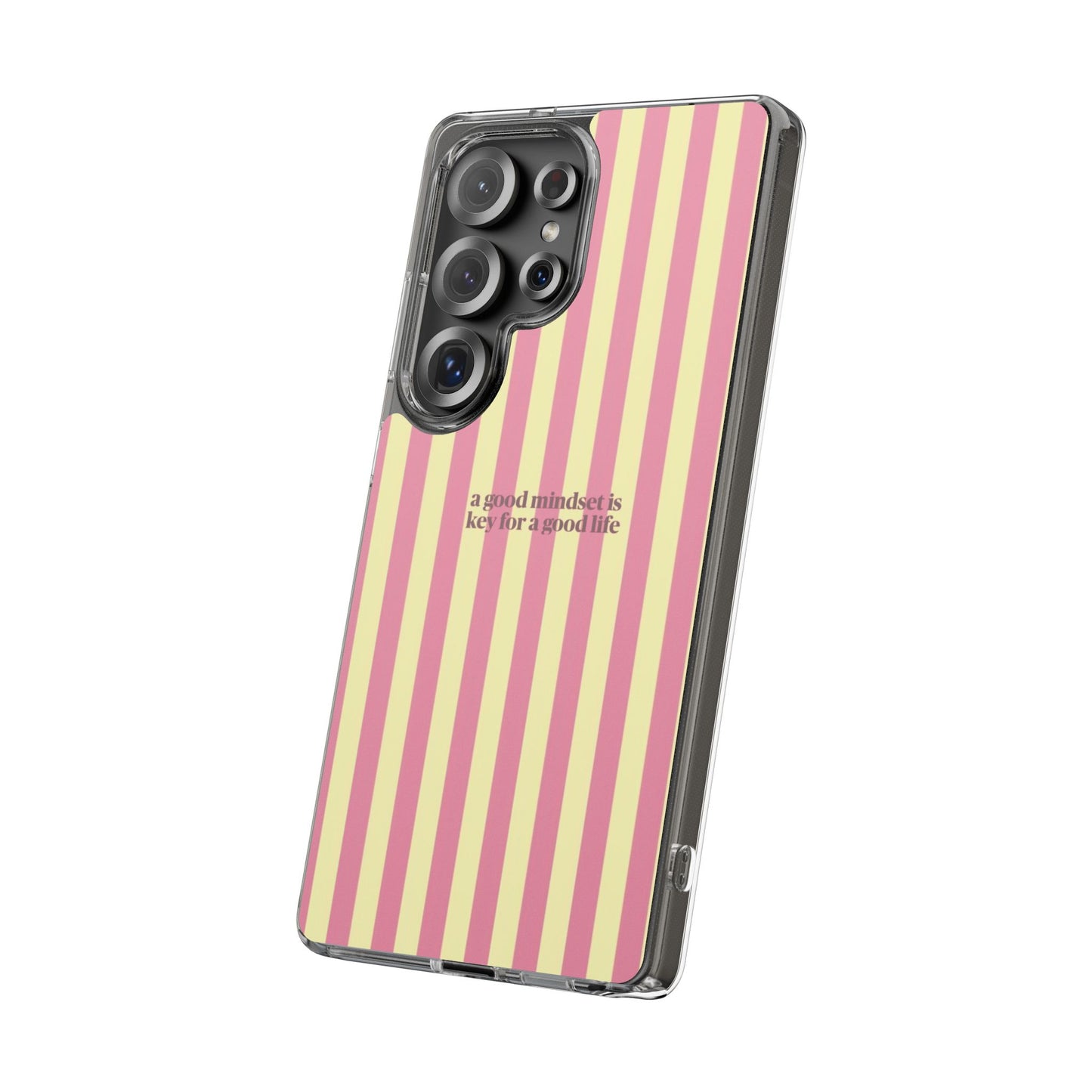 Striped Clear Phone Case — "A Good Mindset Is Key for a Good Life" Motivational iPhone Case