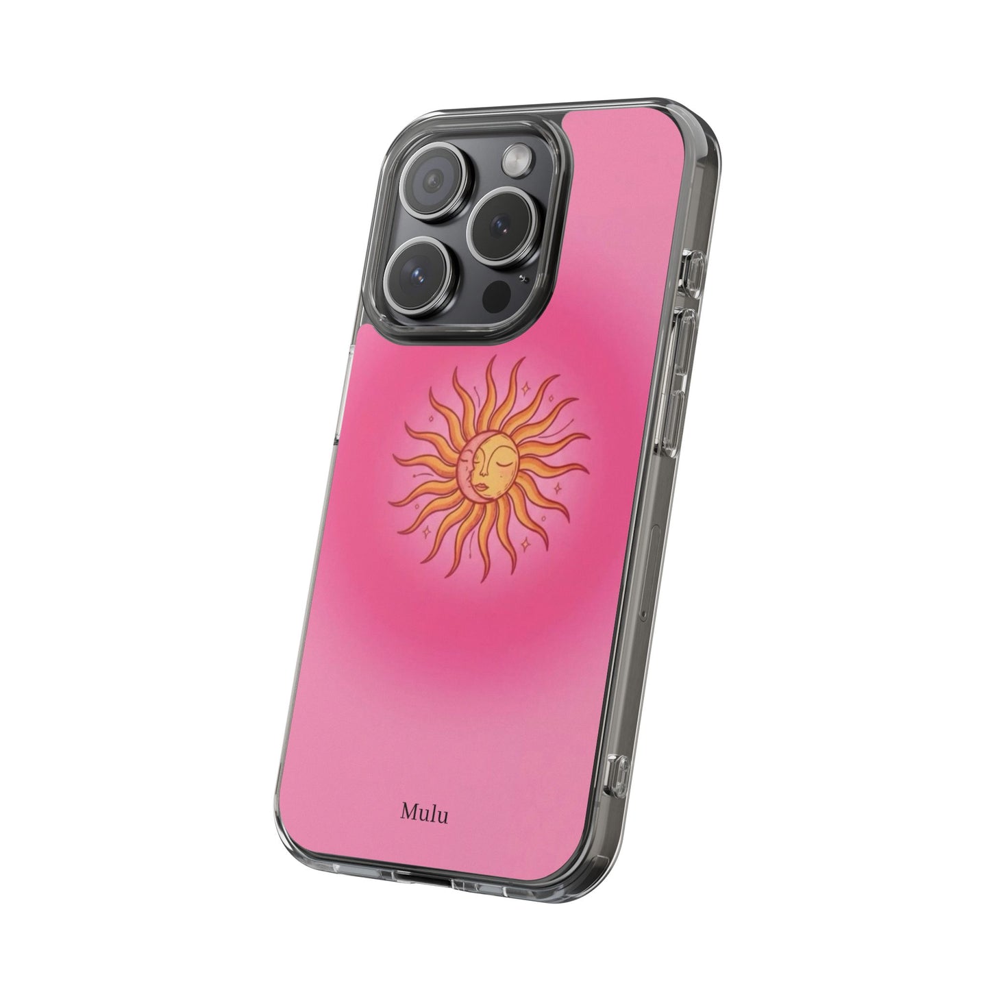 Pink Sun Phone Case — Radiant Sunburst Impact-Resistant Clear Case