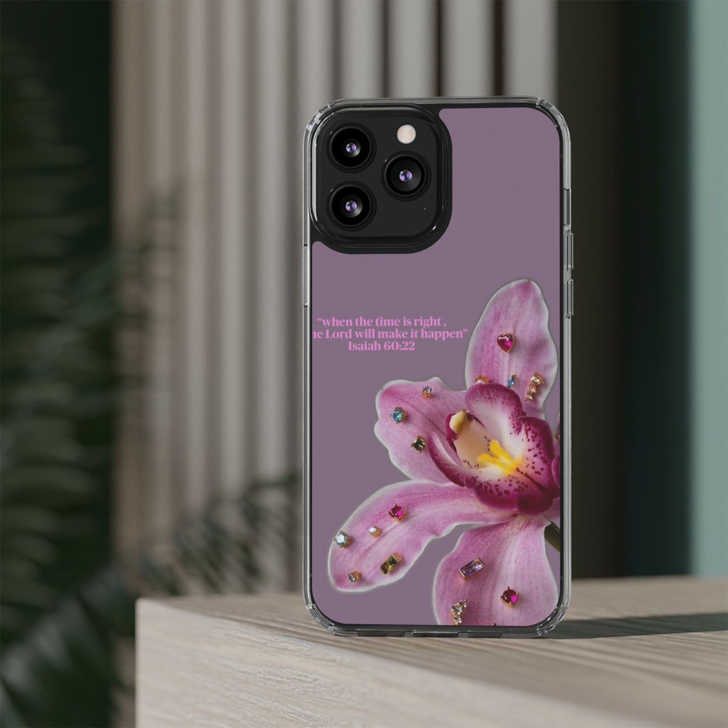 Clear Floral Impact-Resistant Phone Case — "When the time is right" Rose Orchid Design