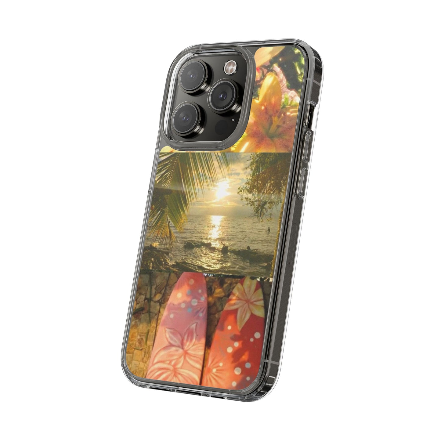 Tropical Sunset Phone Case — Floral Surfboard Clear iPhone Case