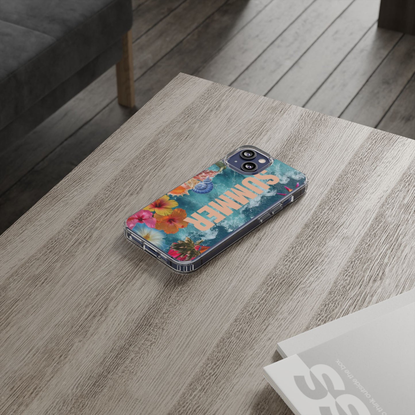Summer Floral Clear Impact Phone Case — "SUMMER" Tropical Hibiscus Design