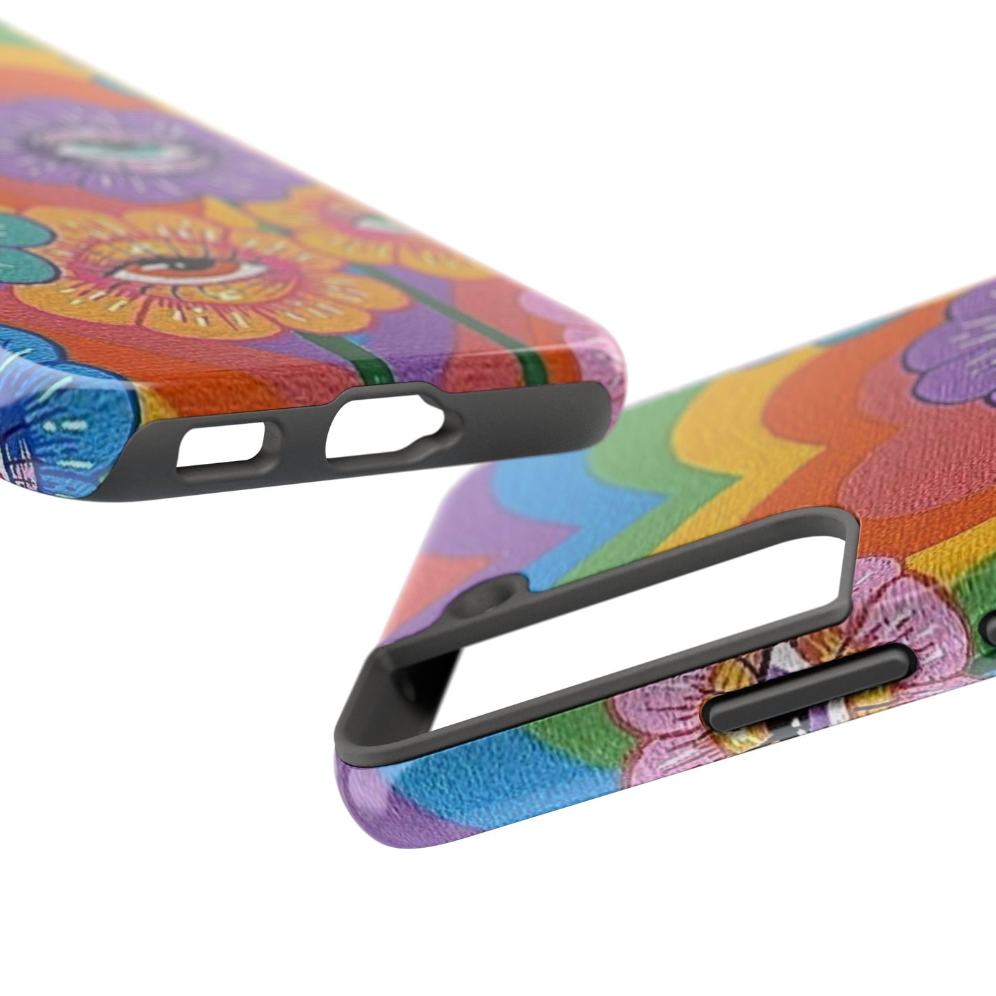 Psychedelic Eye Flower Tough Phone Case — Retro Rainbow Protective iPhone Cover
