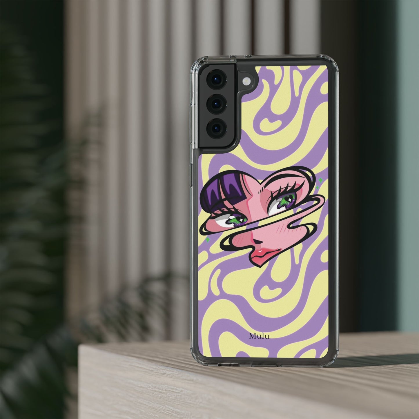 Clear Impact-Resistant Case — Retro Psychedelic Heart Face Design