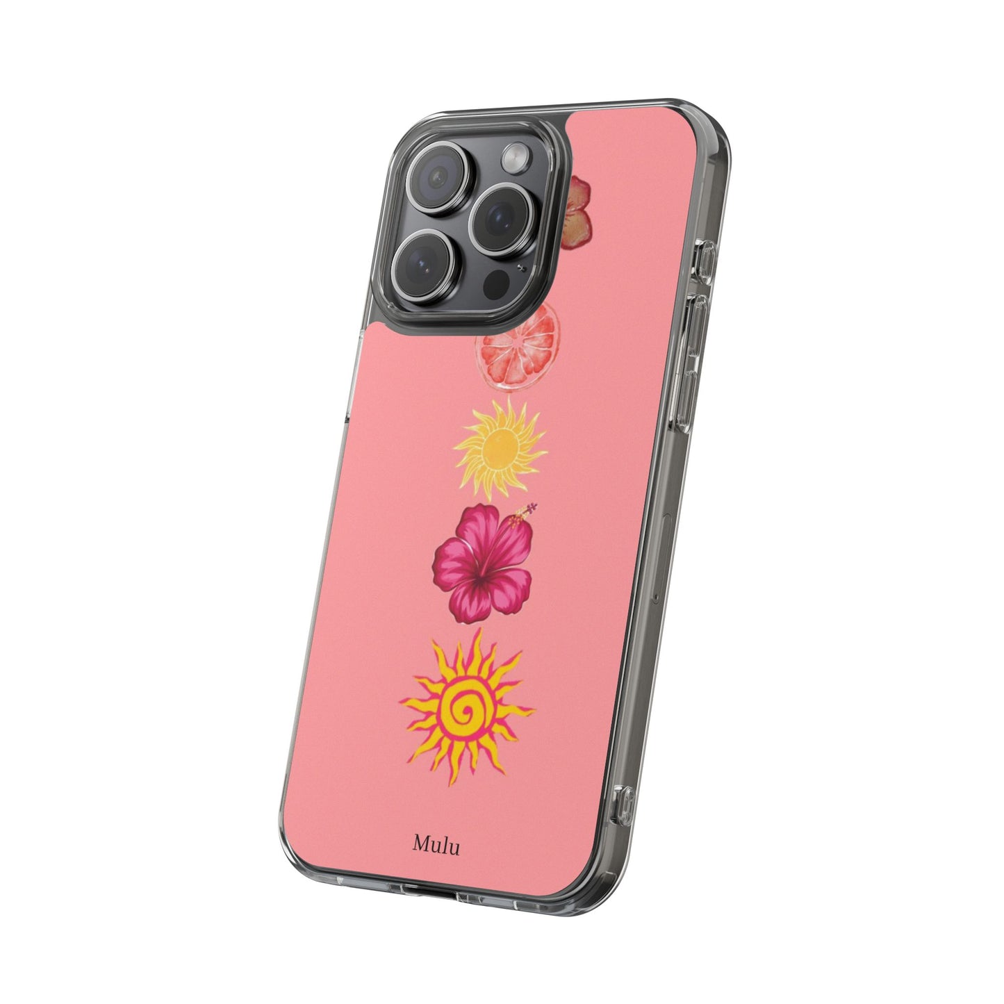 Clear Impact-Resistant Phone Case — Tropical Sun & Hibiscus Floral Design
