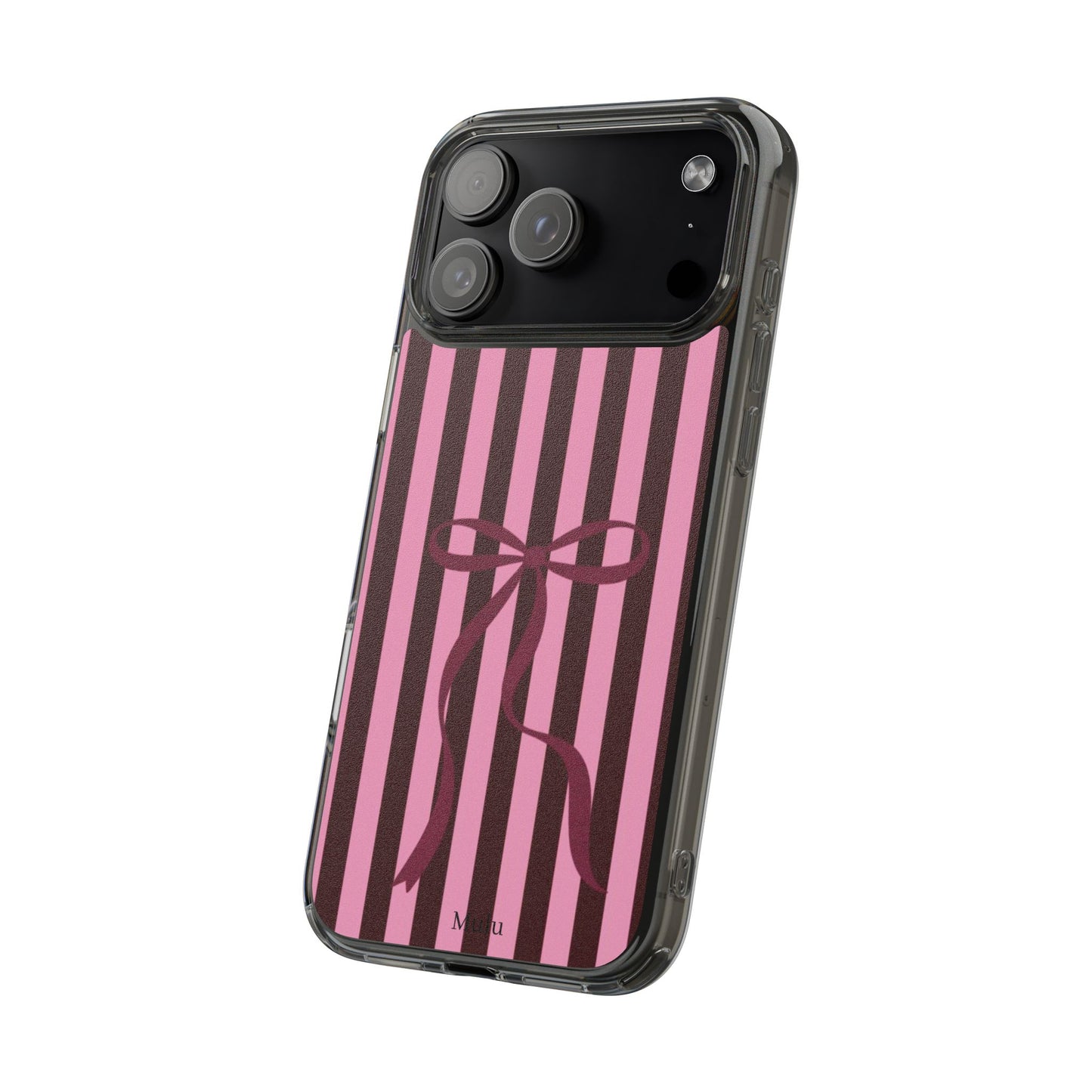 Pink Striped Ribbon Clear Impact-Resistant Phone Case