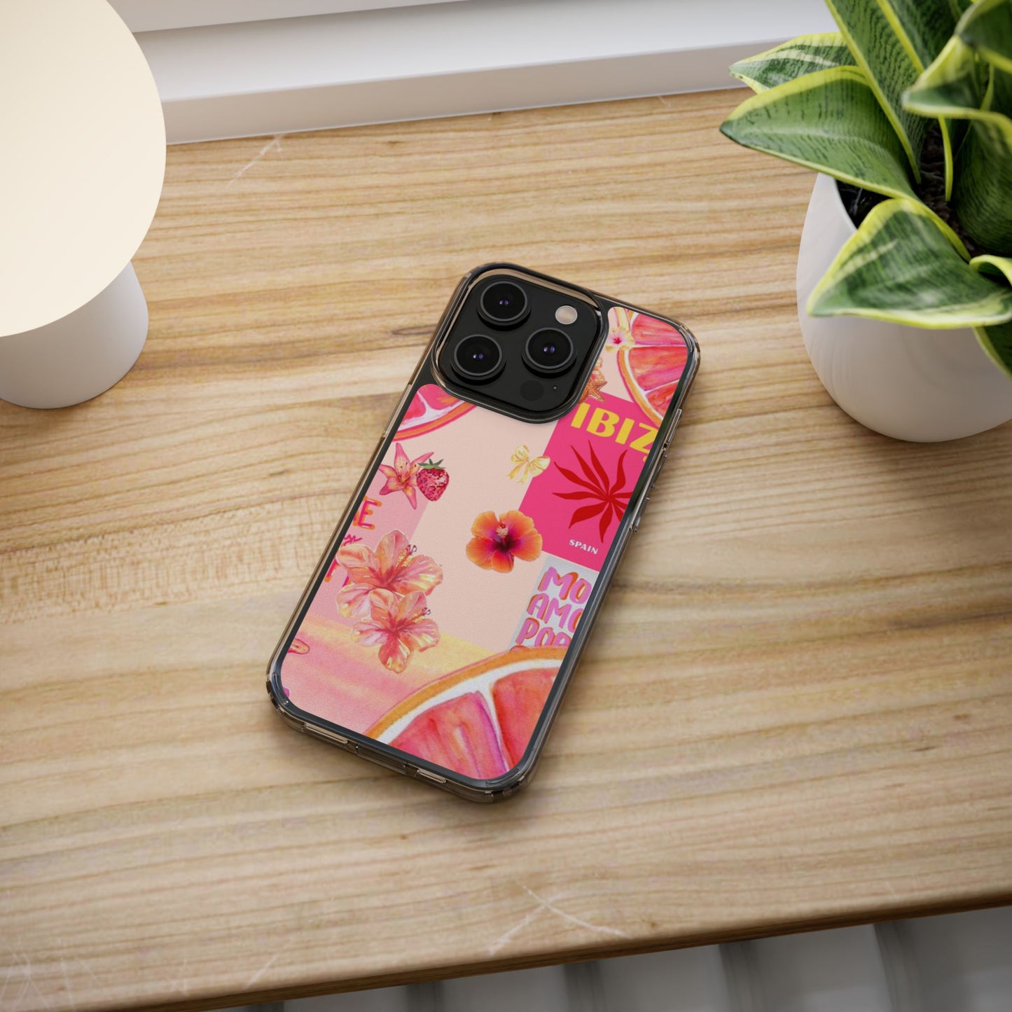 Clear Impact Phone Case — Pink Ibiza Citrus Floral Design