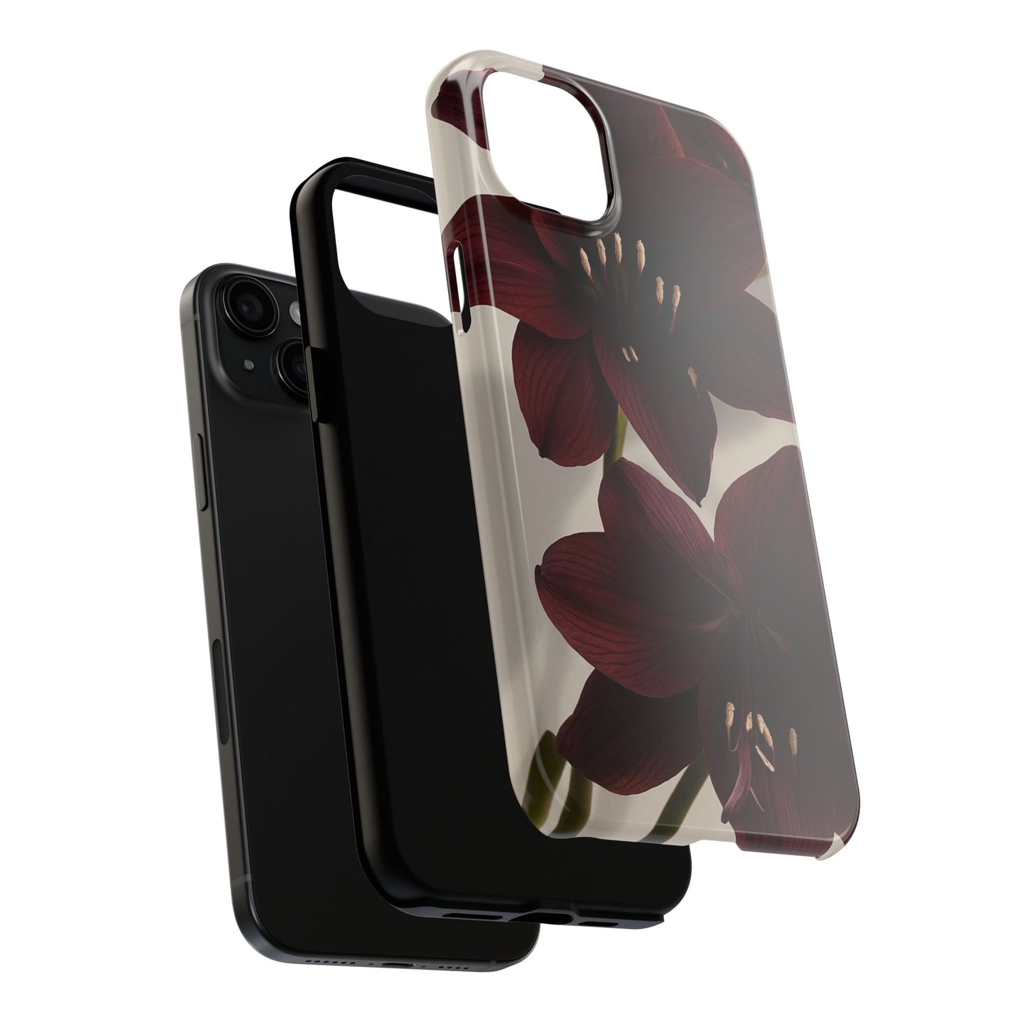 Amaryllis Noir Tough Phone Case — Dark Burgundy Floral Protective Cover