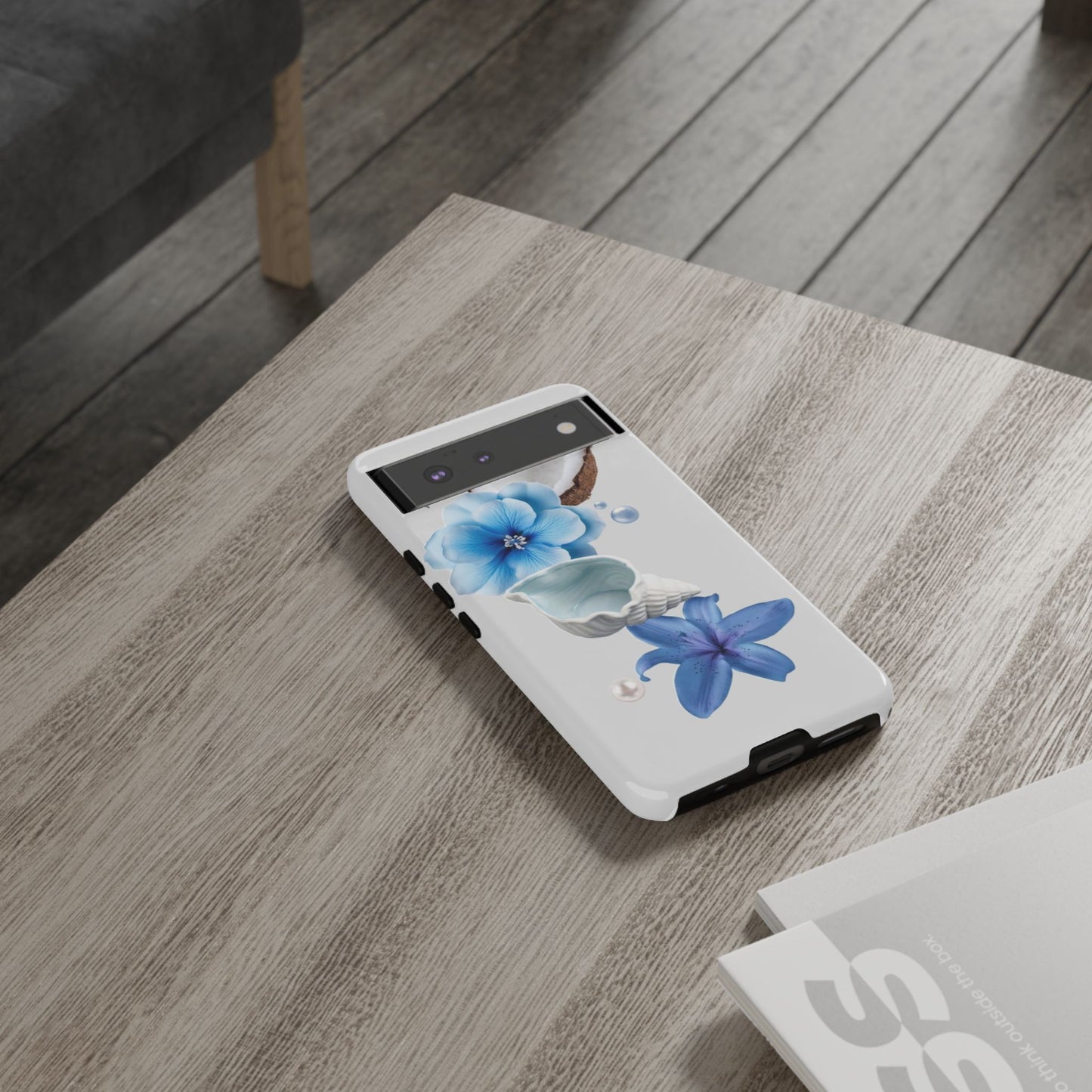 Tropical Blue Floral Phone Case — Coconut, Shell & Starfish Design