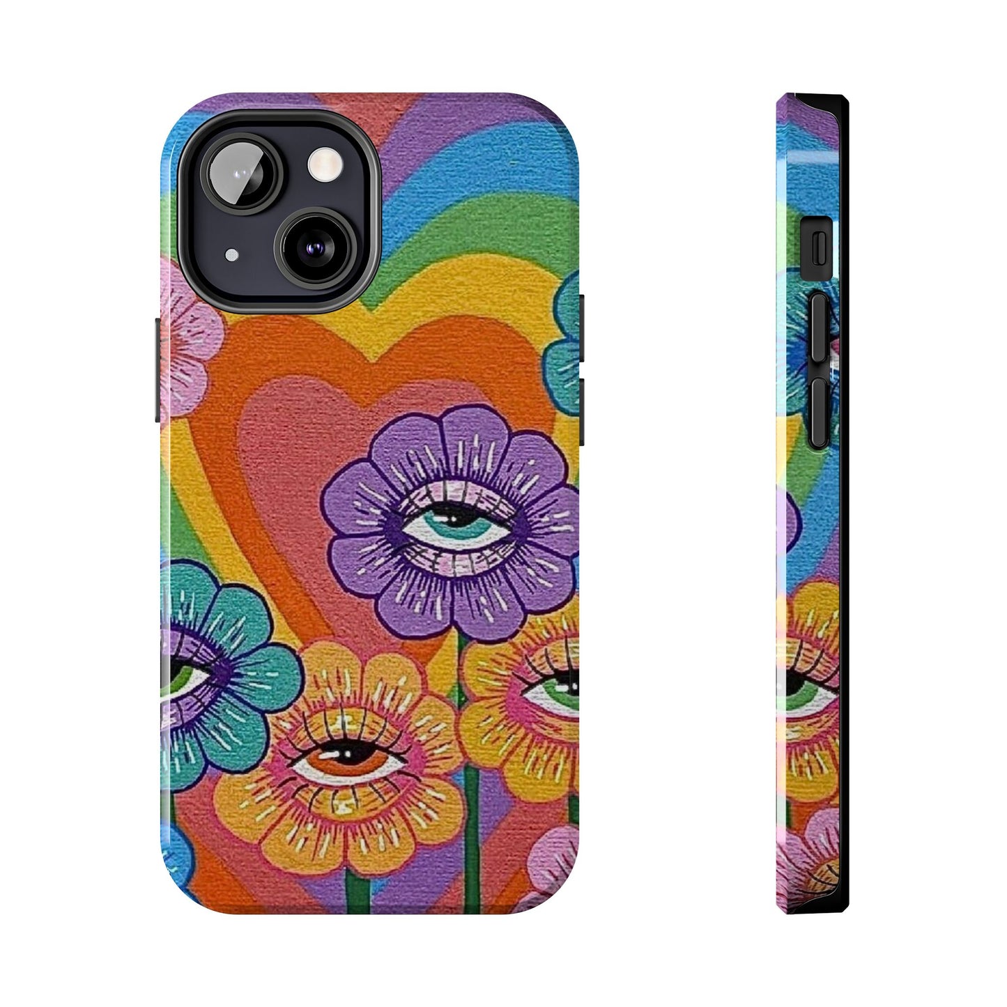 Psychedelic Eye Flower Tough Phone Case — Retro Rainbow Protective iPhone Cover