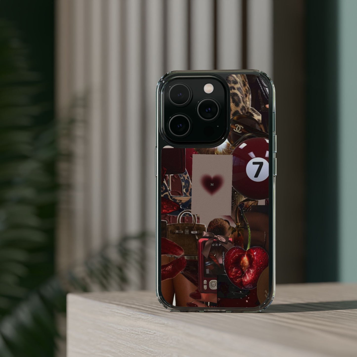 Clear Impact-Resistant Phone Case — Retro Cherry Collage Design