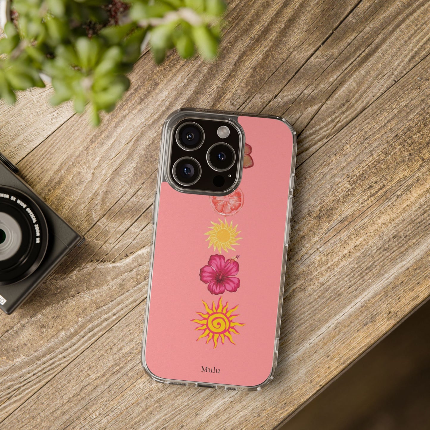 Clear Impact-Resistant Phone Case — Tropical Sun & Hibiscus Floral Design