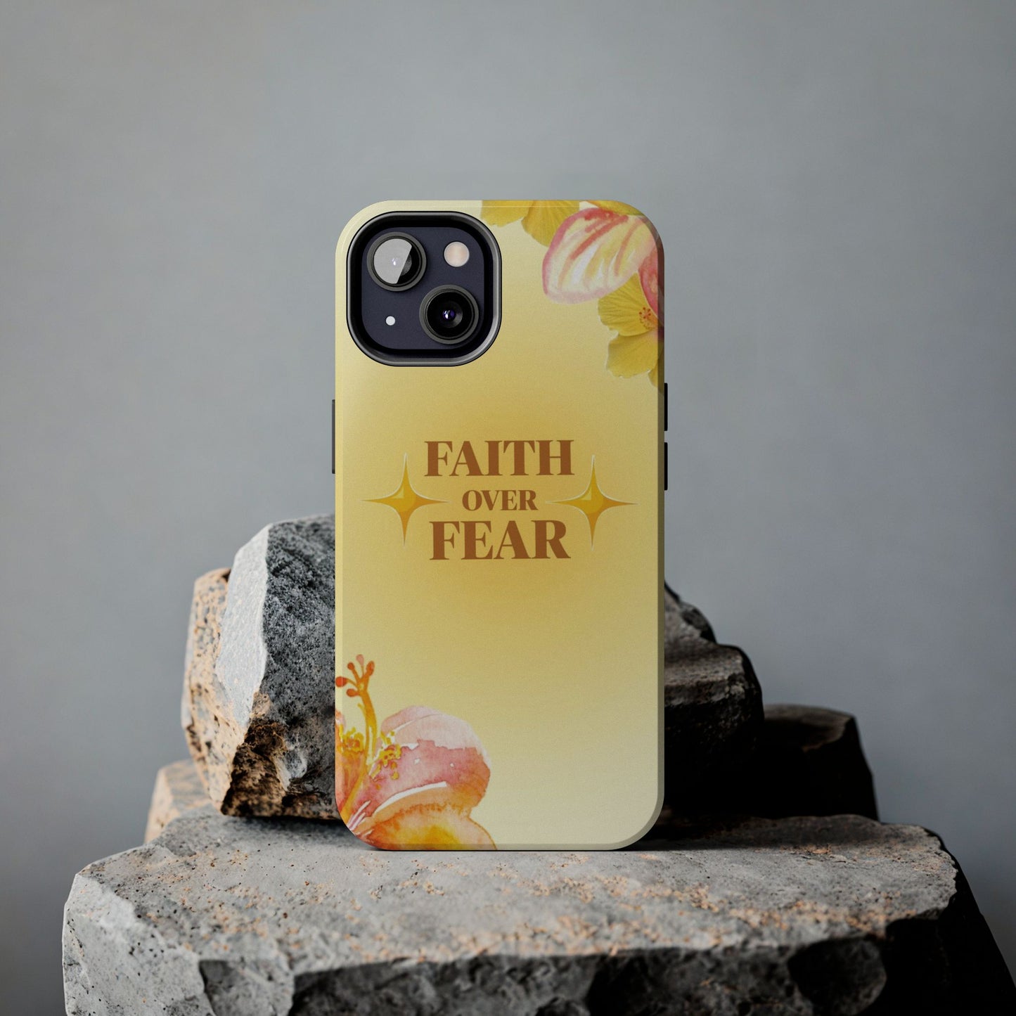 Faith Over Fear Tough Phone Case — Floral Yellow Protective Cover
