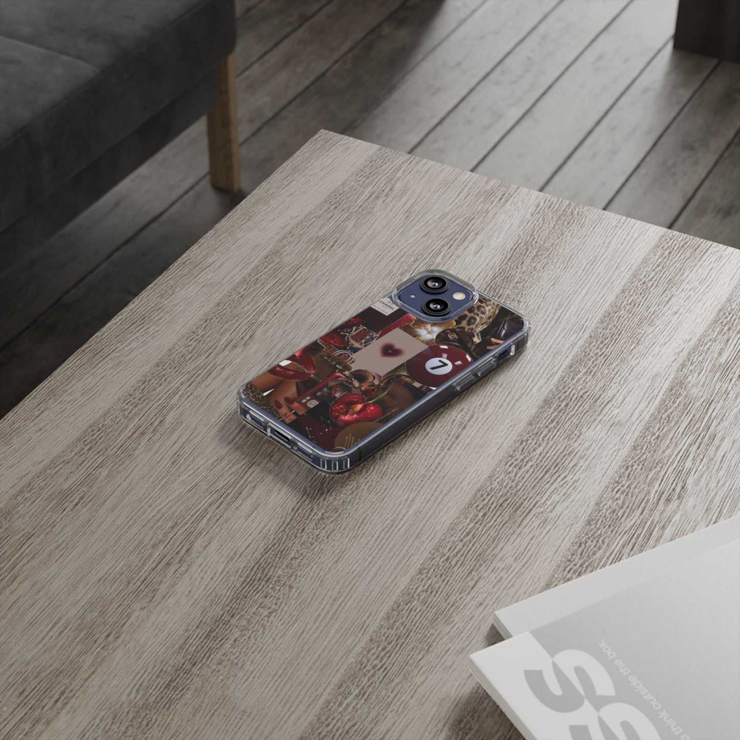 Clear Impact-Resistant Phone Case — Retro Cherry Collage Design