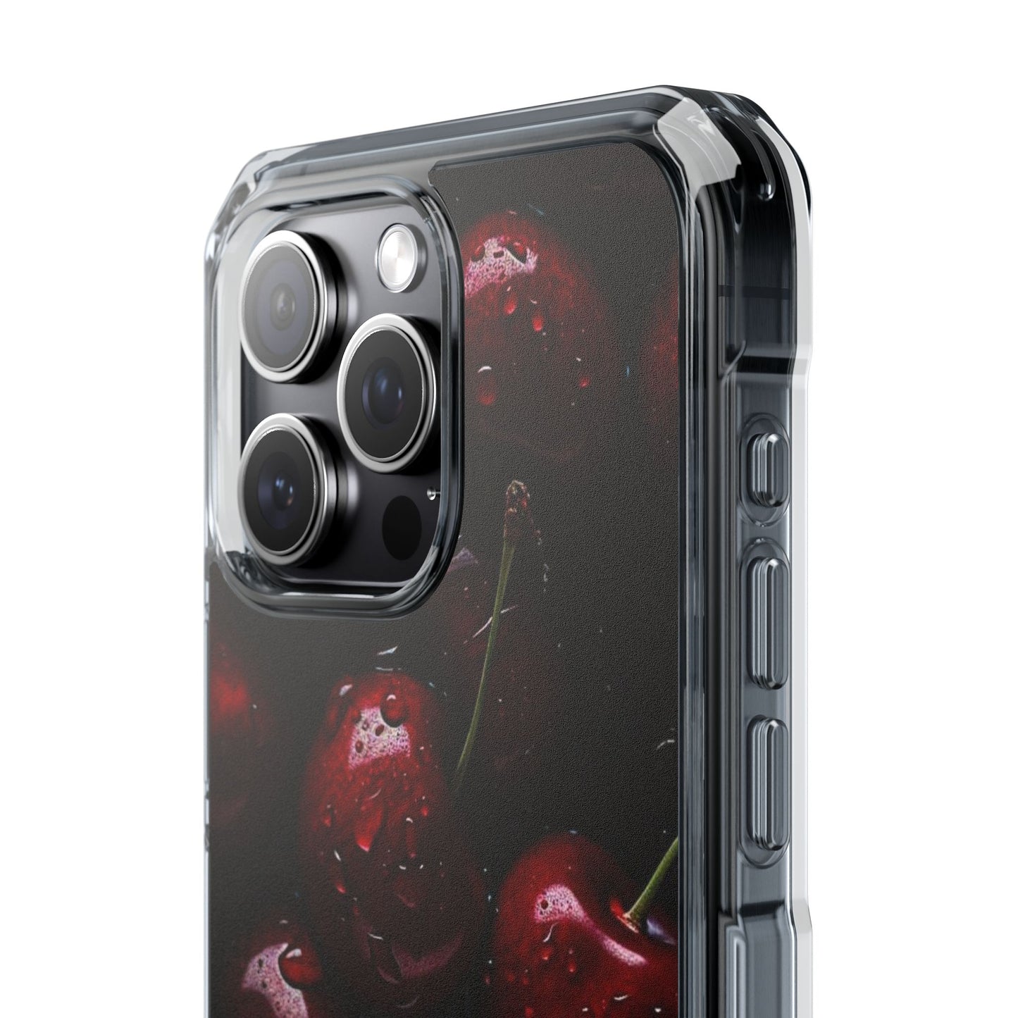 Cherry Pattern Clear Magnetic Phone Case — Dark Red Fruit Design